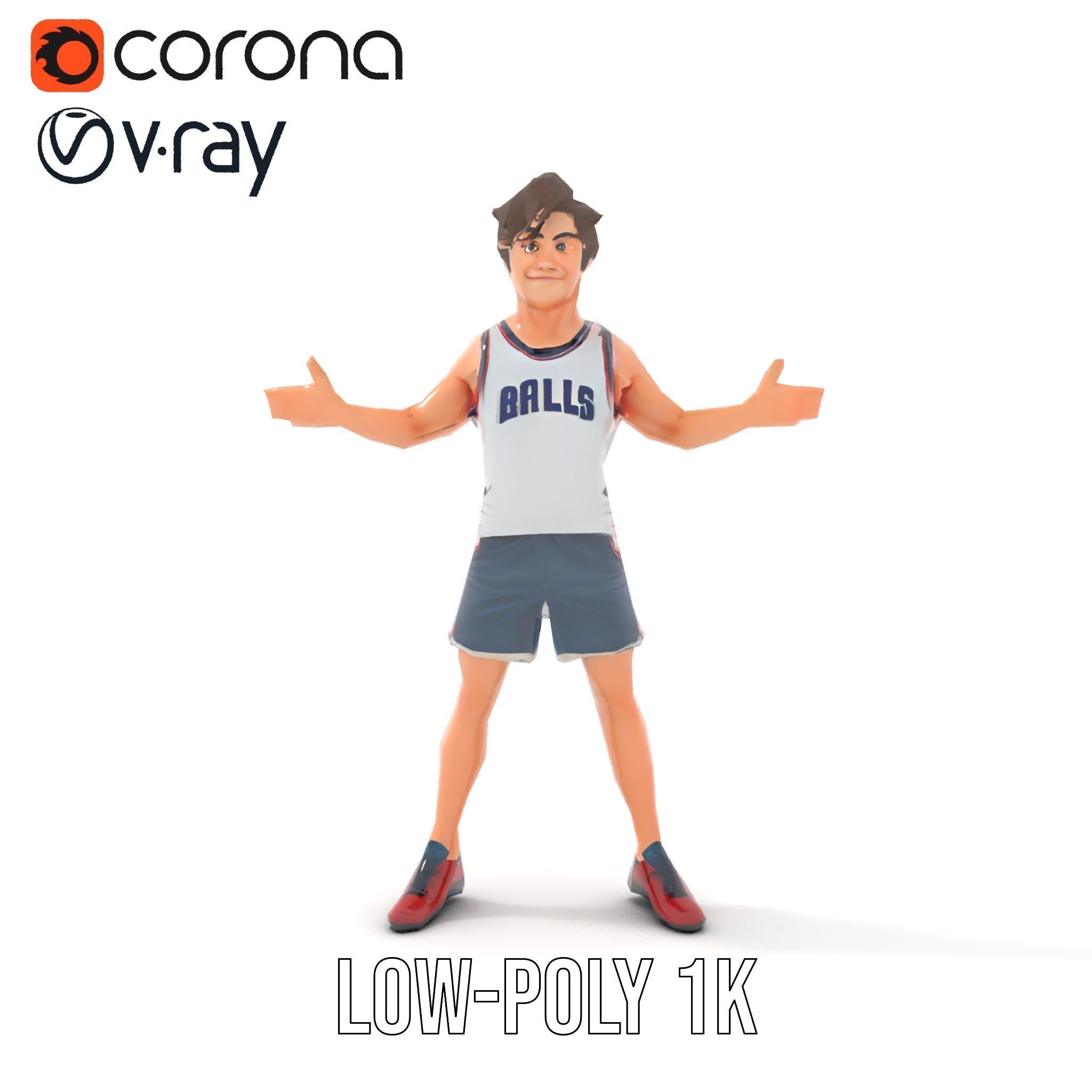 Rigged and Animated D Basketball Player Character Model Low-poly 3D model_8