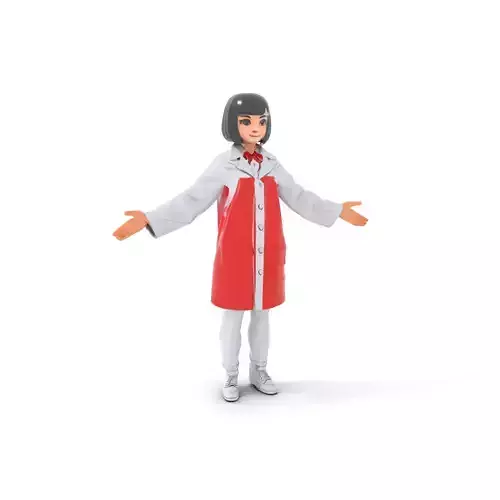 Female Lab Technician in Red Coat Rigged and Animated