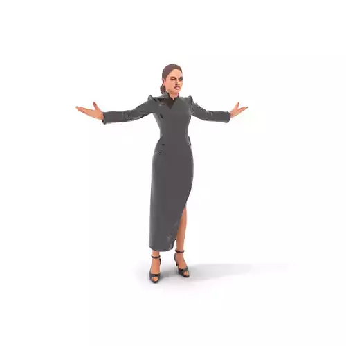 Elegant Female Character in Black Dress Rigged and Animated Low-poly 3D model