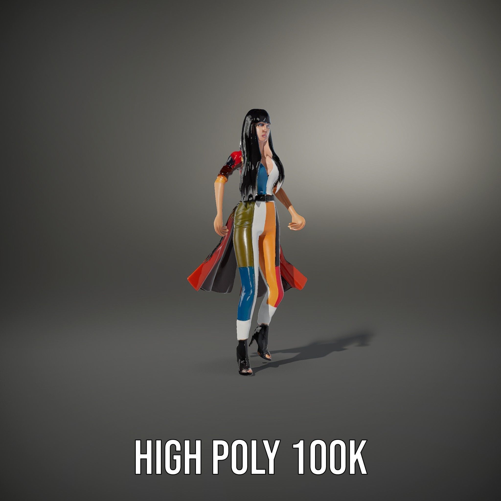 Colorful Fashion Character Model Rigged and Animated Low-poly 3D model_12