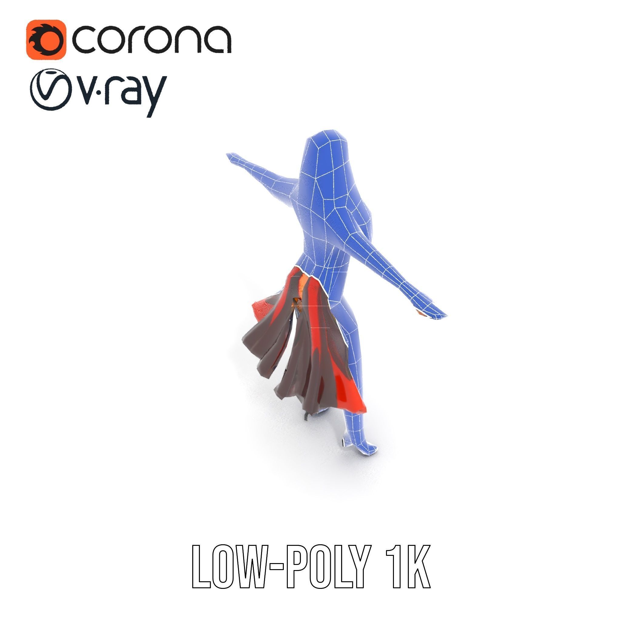 Colorful Fashion Character Model Rigged and Animated Low-poly 3D model_30