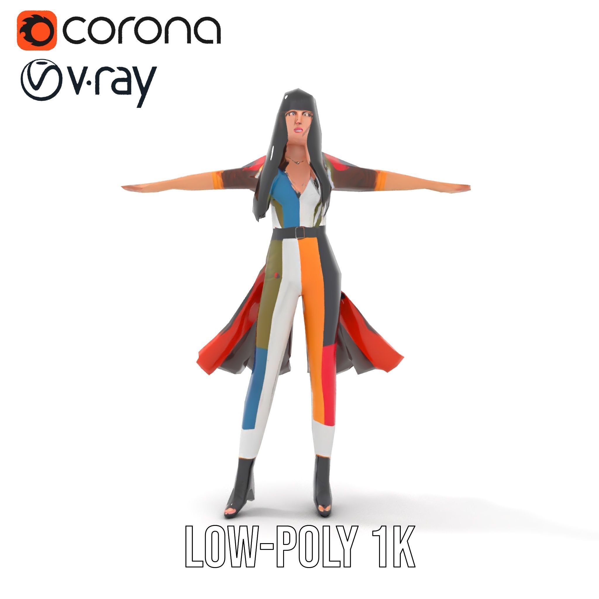 Colorful Fashion Character Model Rigged and Animated Low-poly 3D model_20