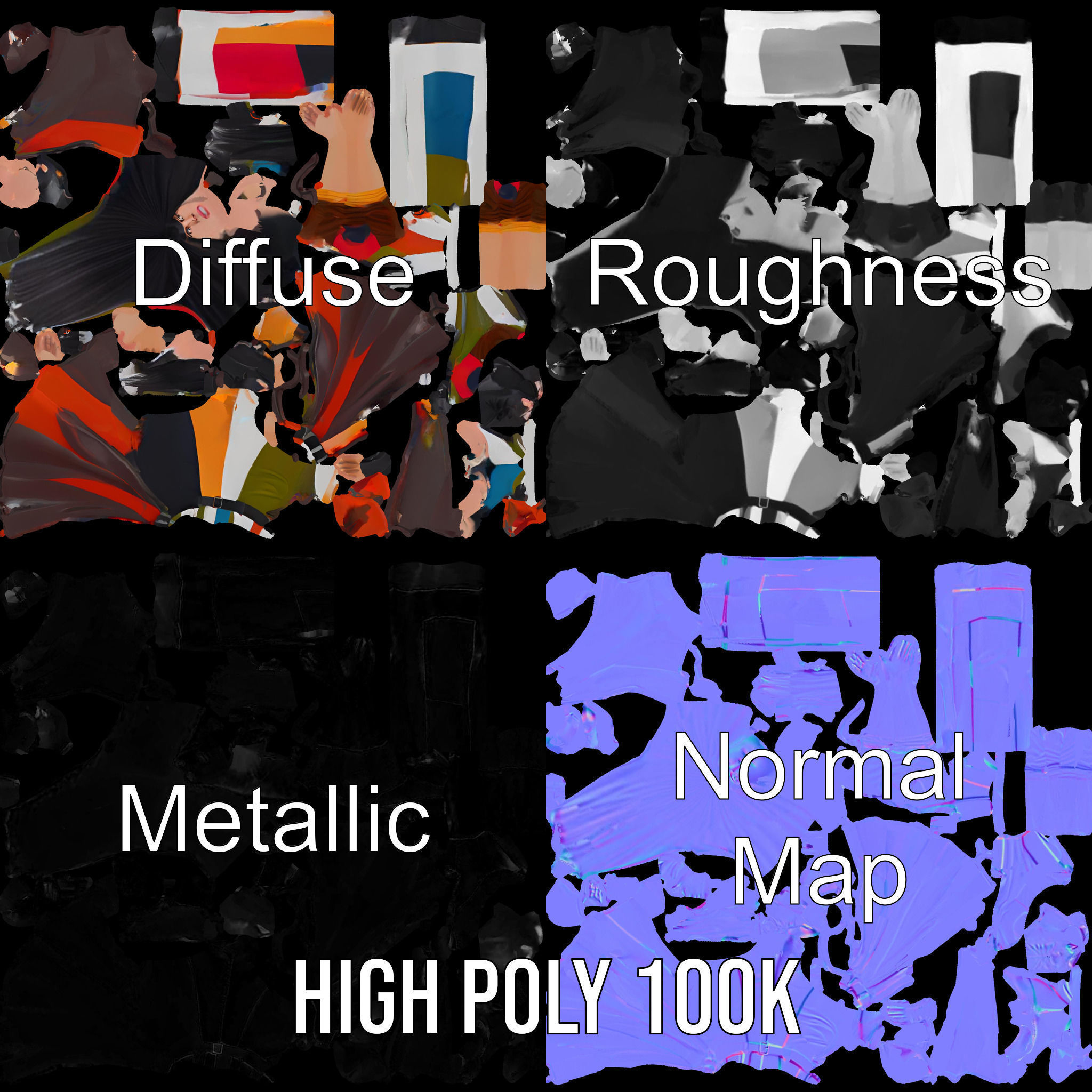 Colorful Fashion Character Model Rigged and Animated Low-poly 3D model_3