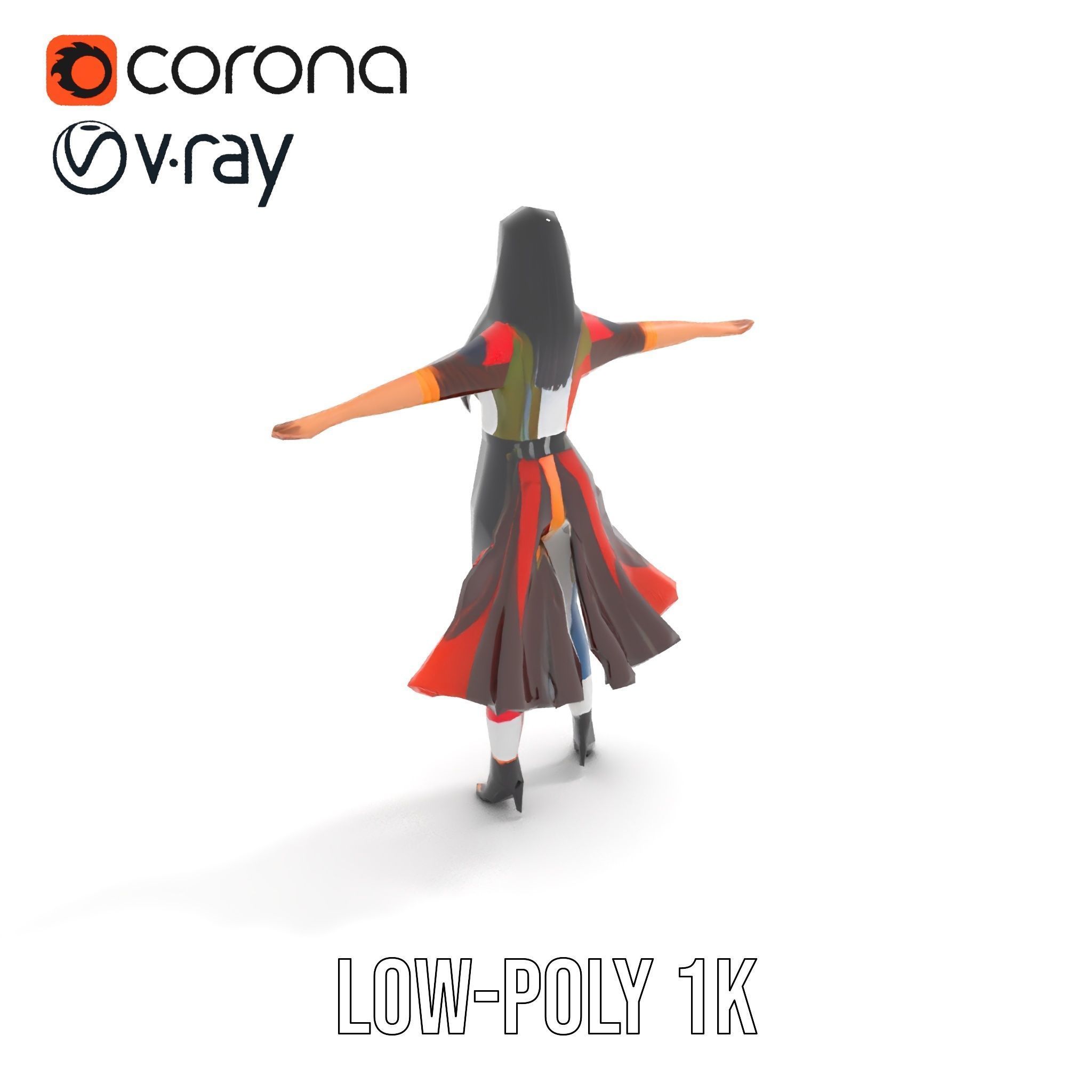 Colorful Fashion Character Model Rigged and Animated Low-poly 3D model_24