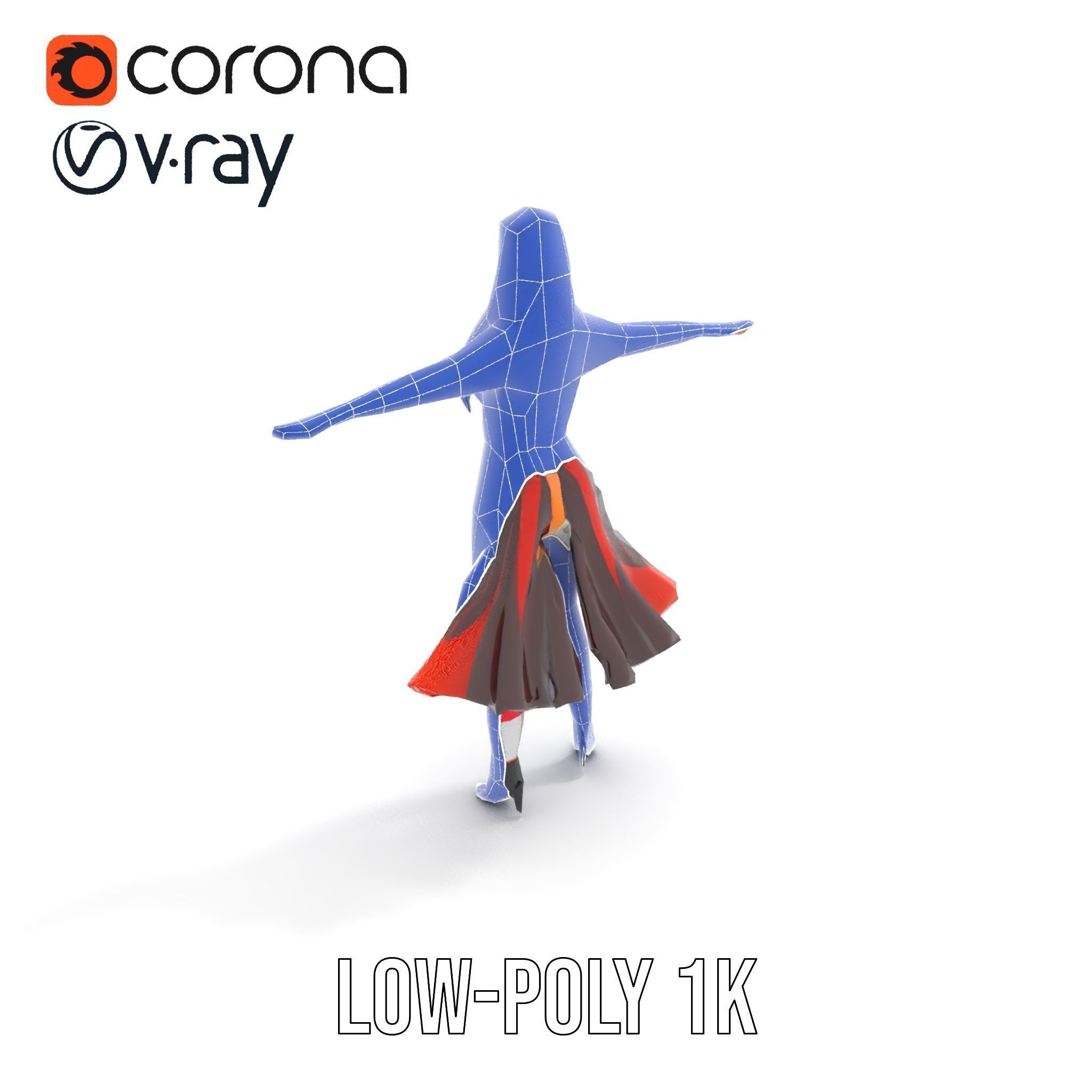 Colorful Fashion Character Model Rigged and Animated Low-poly 3D model_17