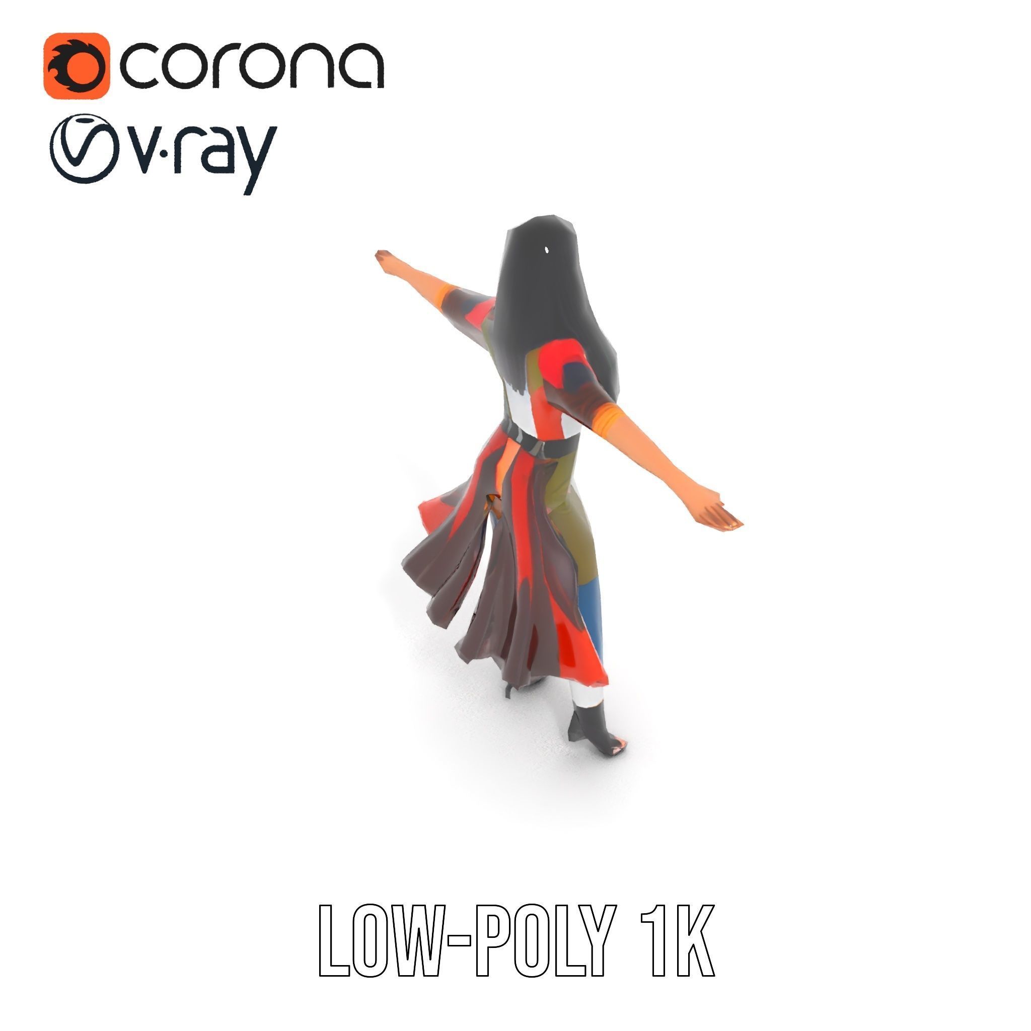 Colorful Fashion Character Model Rigged and Animated Low-poly 3D model_27