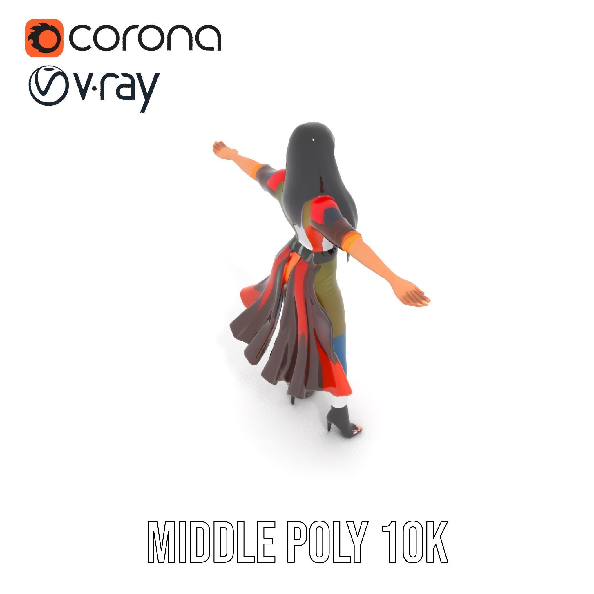 Colorful Fashion Character Model Rigged and Animated Low-poly 3D model_10