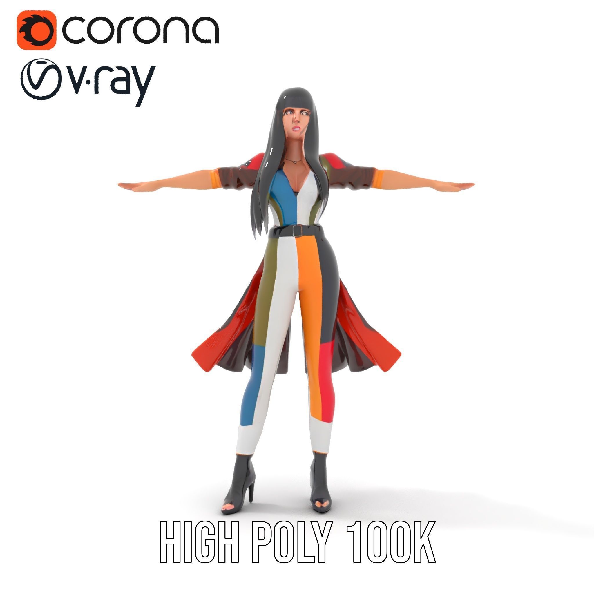 Colorful Fashion Character Model Rigged and Animated Low-poly 3D model_33