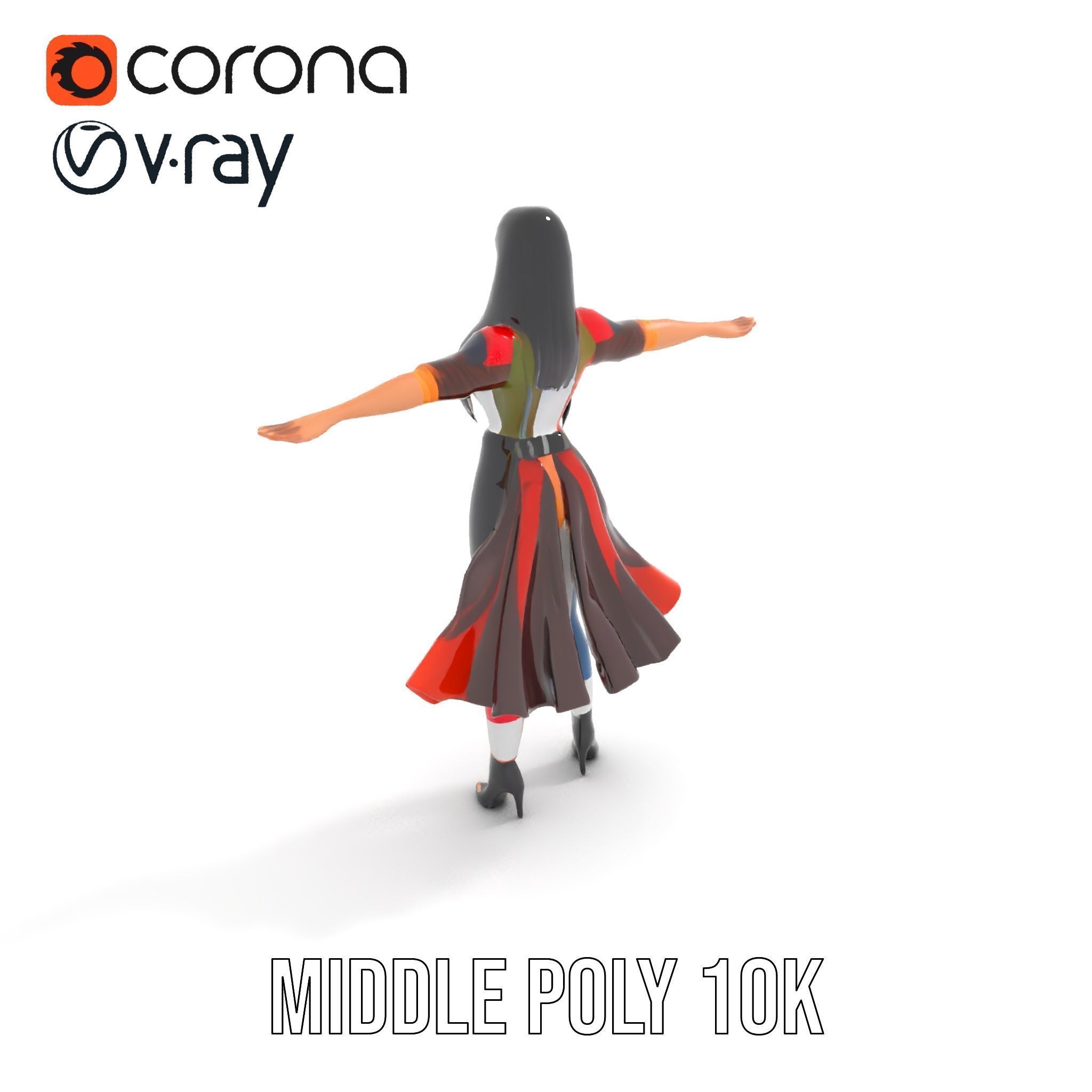 Colorful Fashion Character Model Rigged and Animated Low-poly 3D model_19