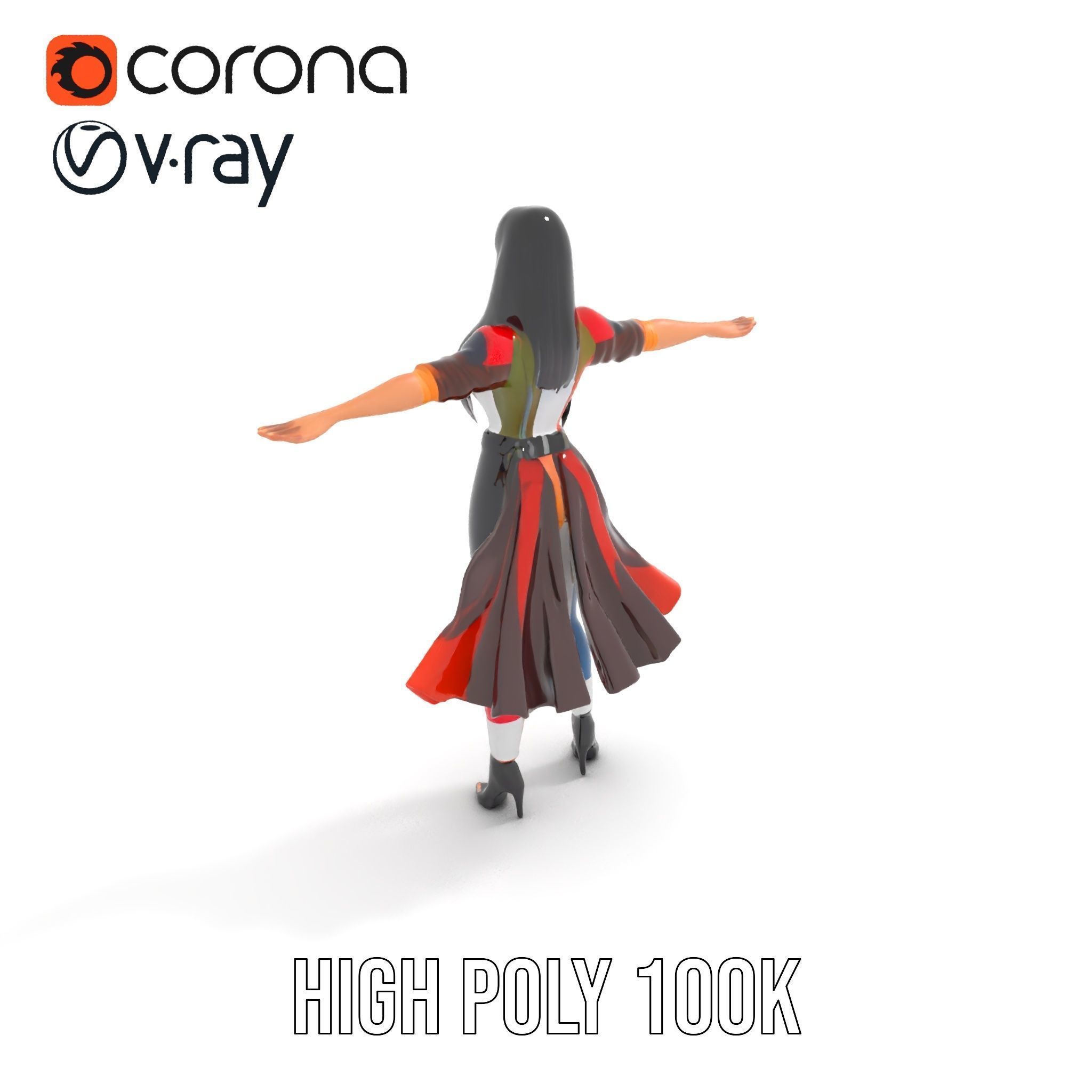 Colorful Fashion Character Model Rigged and Animated Low-poly 3D model_15