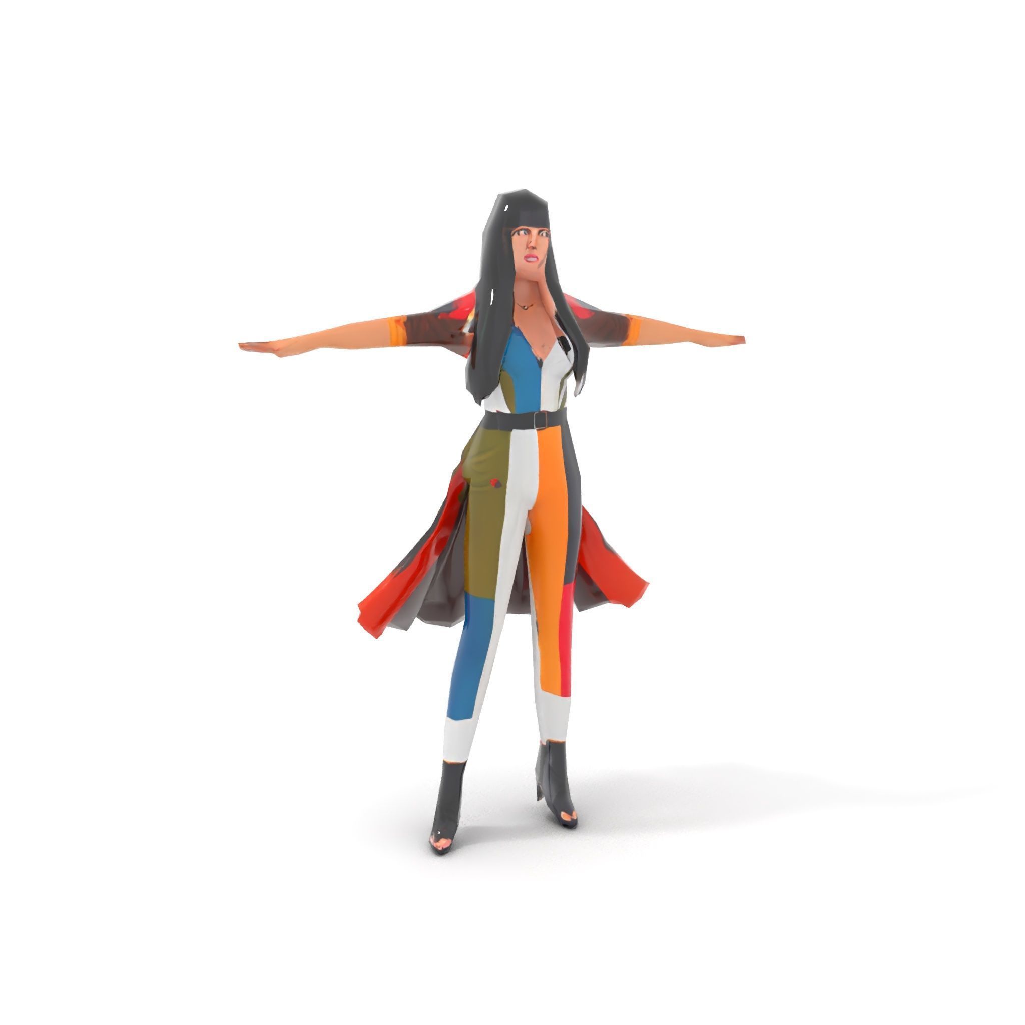Colorful Fashion Character Model Rigged and Animated Low-poly 3D model_14