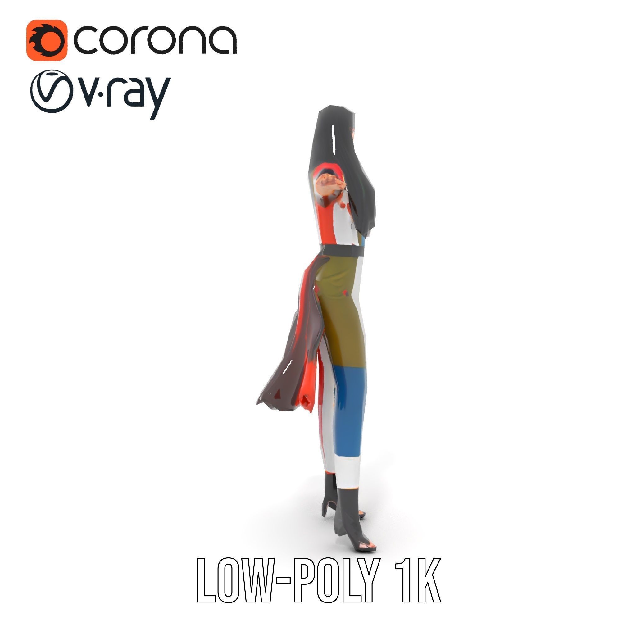 Colorful Fashion Character Model Rigged and Animated Low-poly 3D model_7