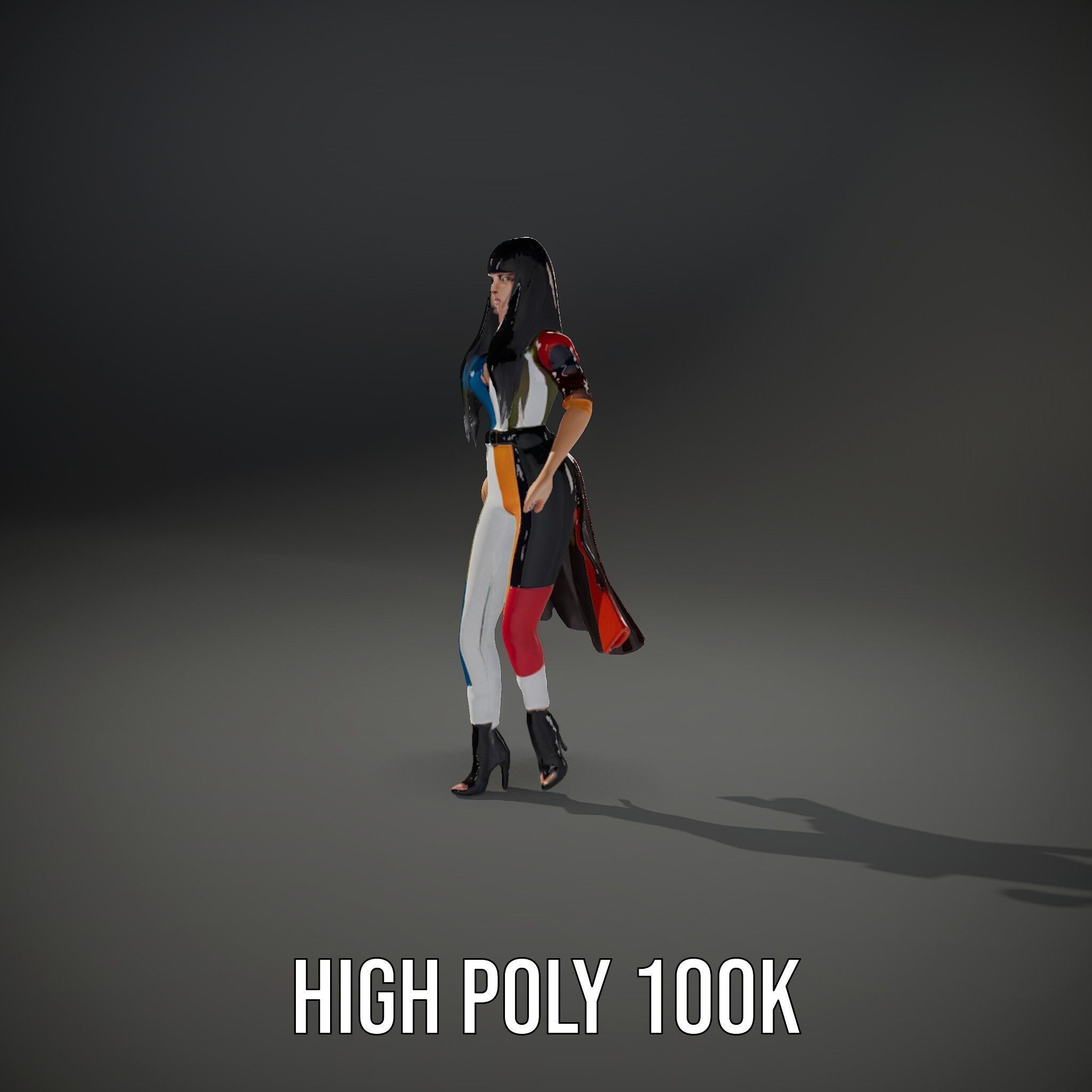 Colorful Fashion Character Model Rigged and Animated Low-poly 3D model_9