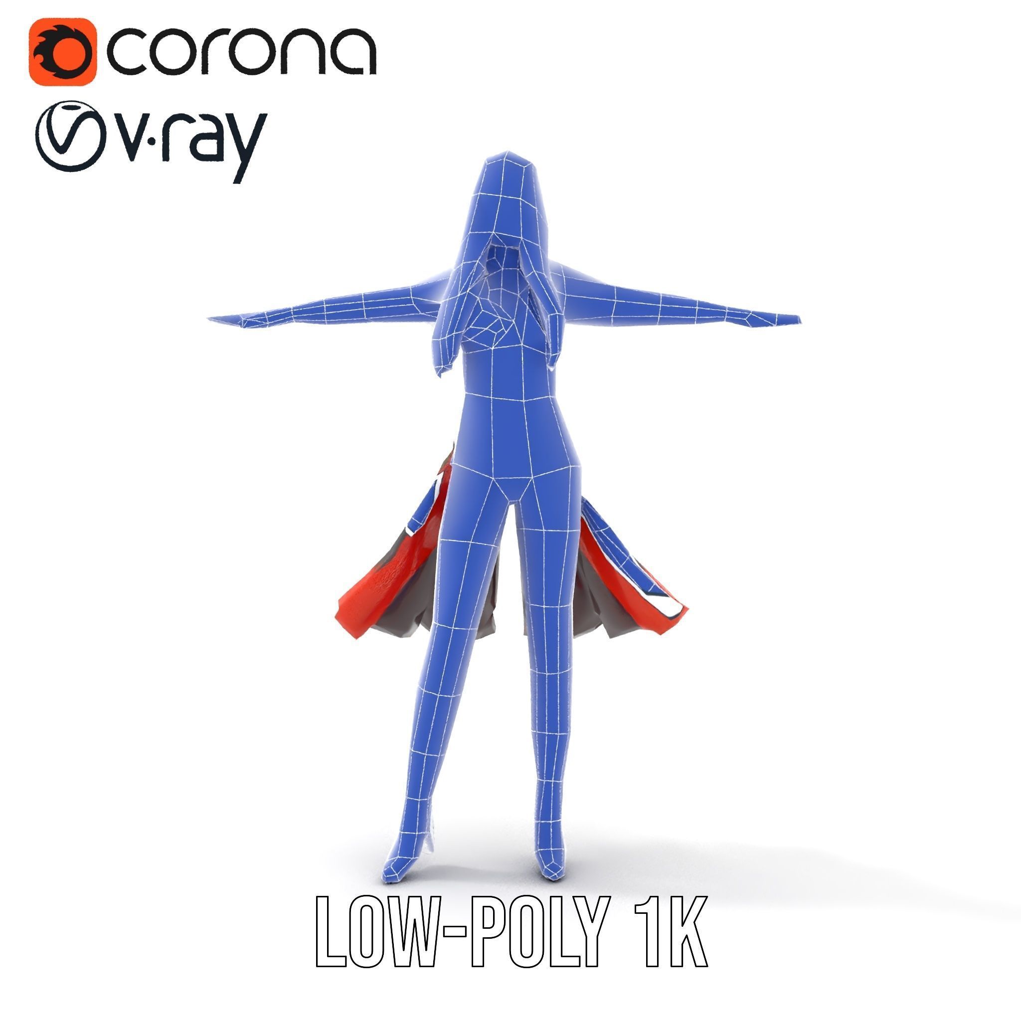 Colorful Fashion Character Model Rigged and Animated Low-poly 3D model_8