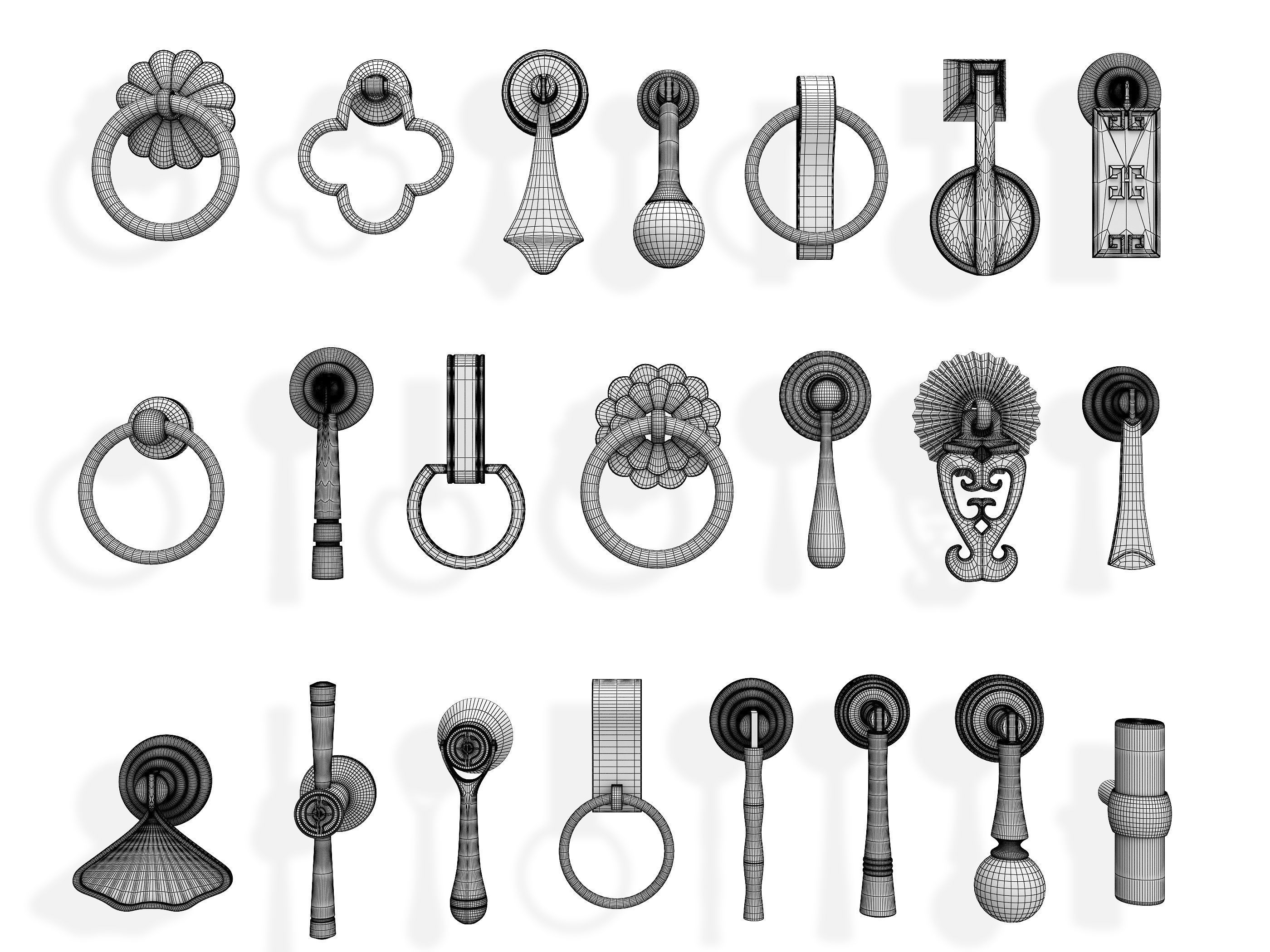 Chinese knocker Low-poly 3D model_5