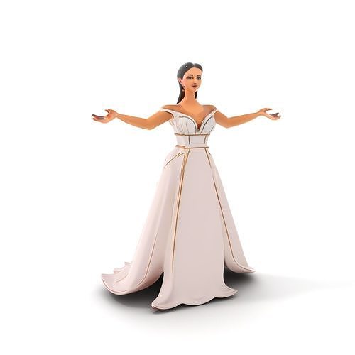 Elegant Evening Gown Character Model  Rigged and Animated Low-poly 3D model