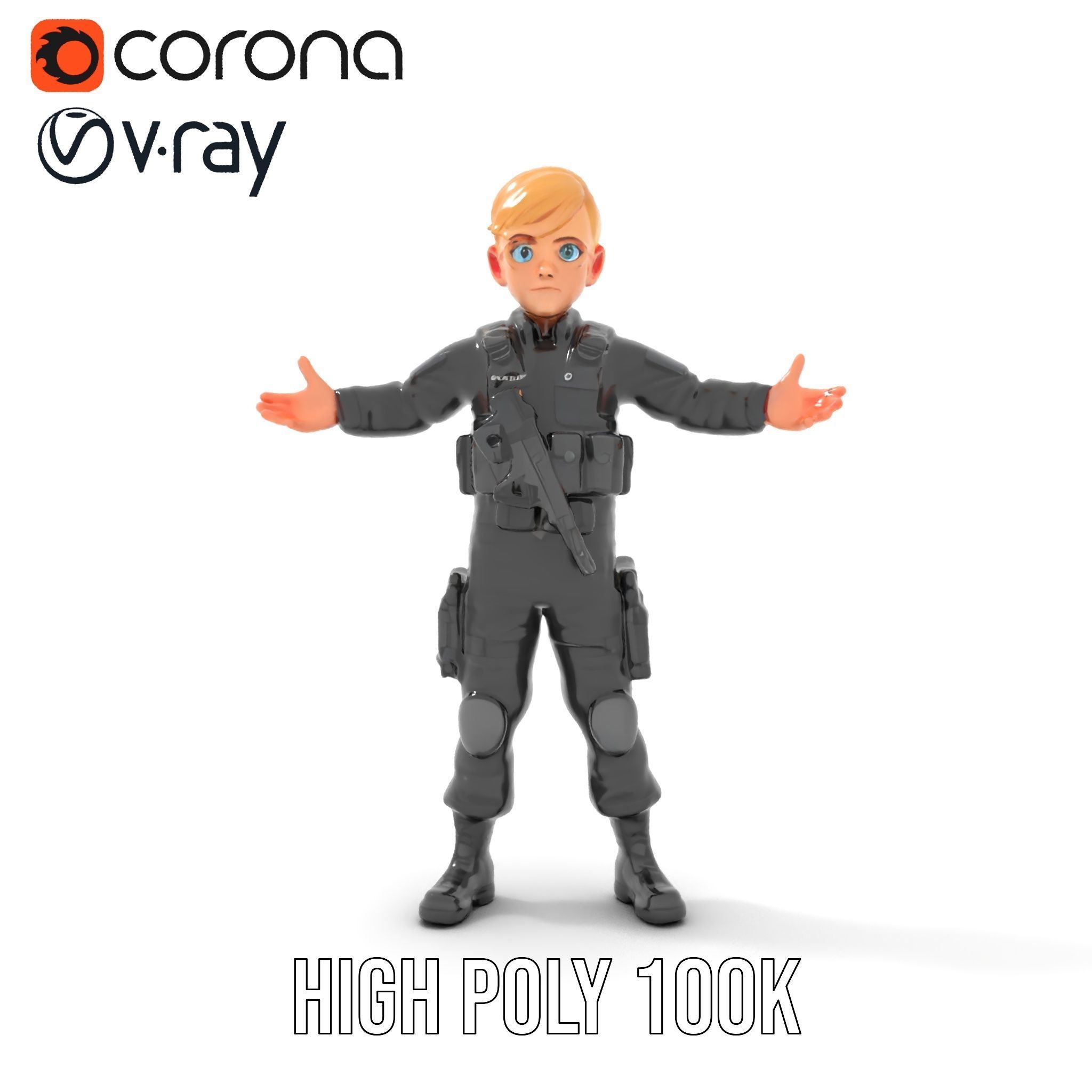 Animated Rigged Tactical Commando Kid Character D Model Low-poly 3D model_29