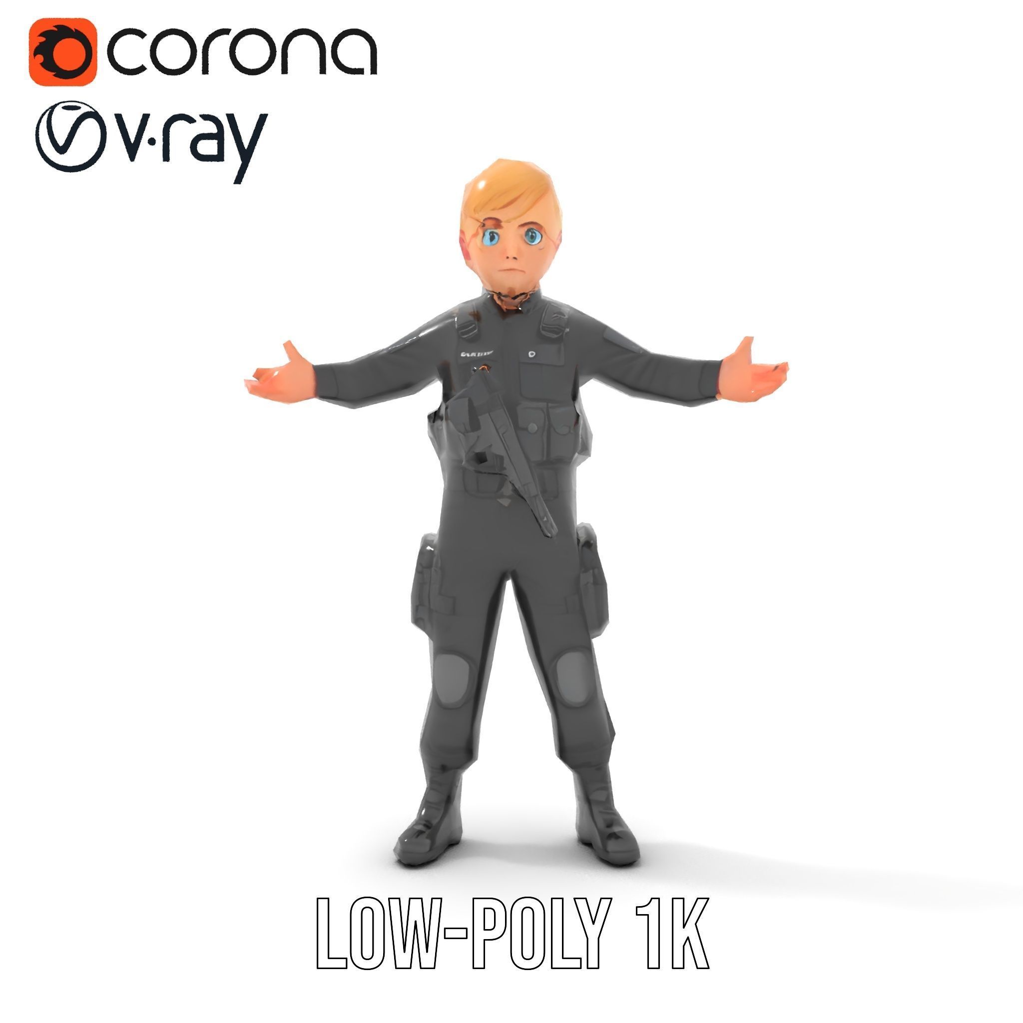 Animated Rigged Tactical Commando Kid Character D Model Low-poly 3D model_25