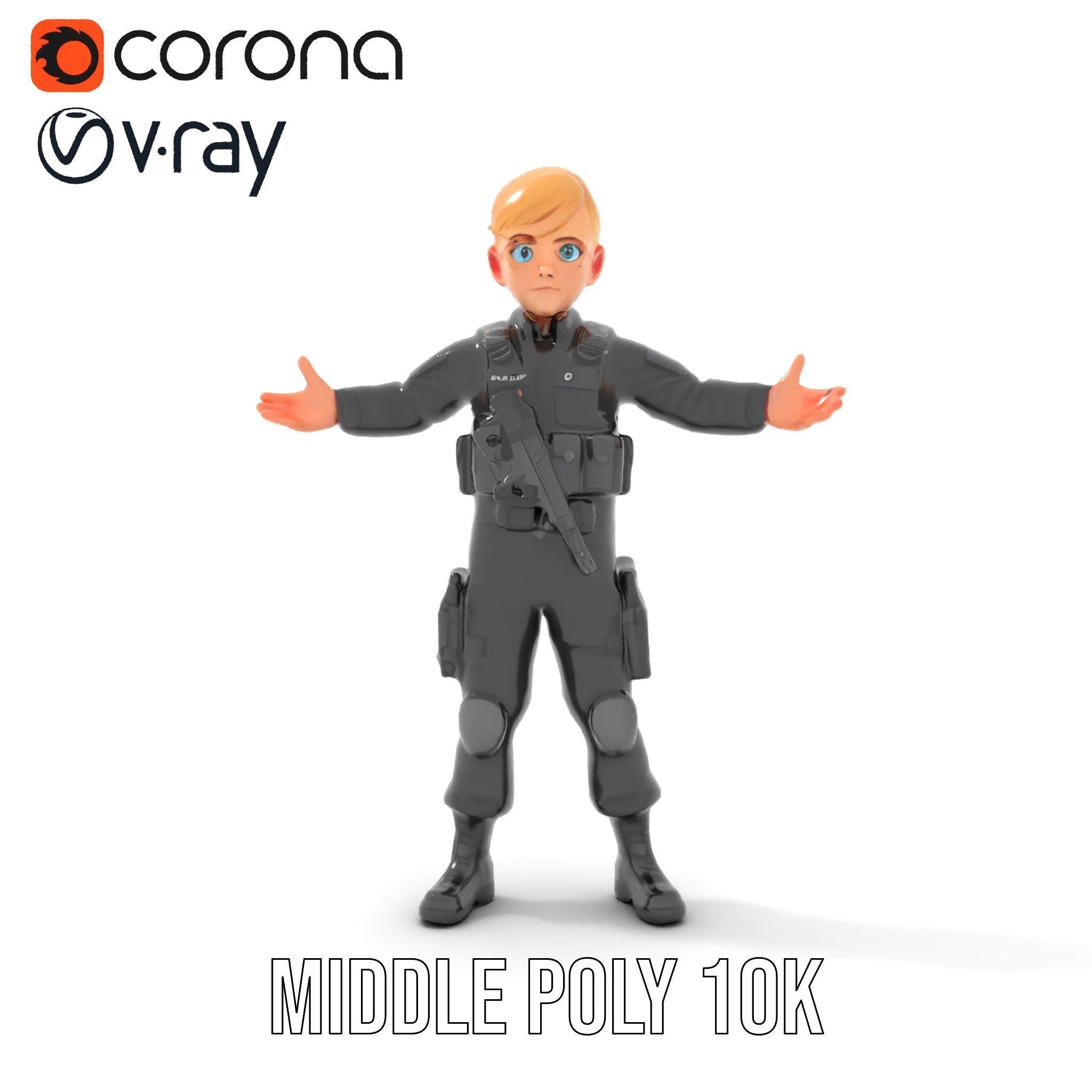 Animated Rigged Tactical Commando Kid Character D Model Low-poly 3D model_24
