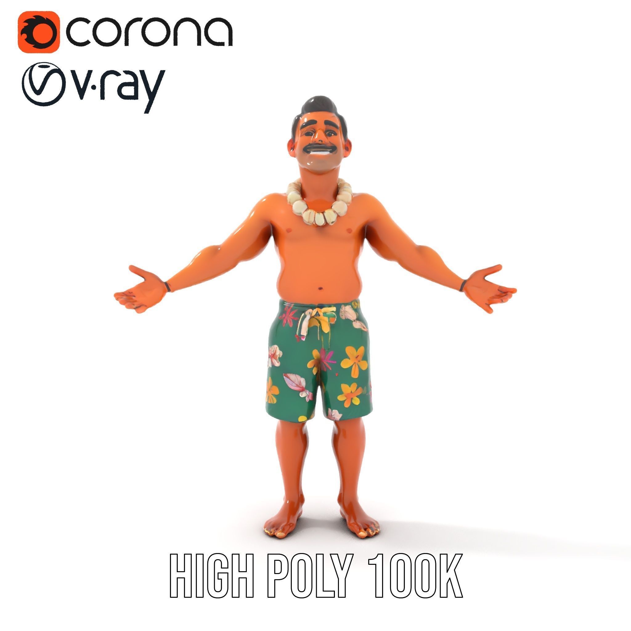 Tropical Islander Character Model Rigged and Animated Low-poly 3D model_28