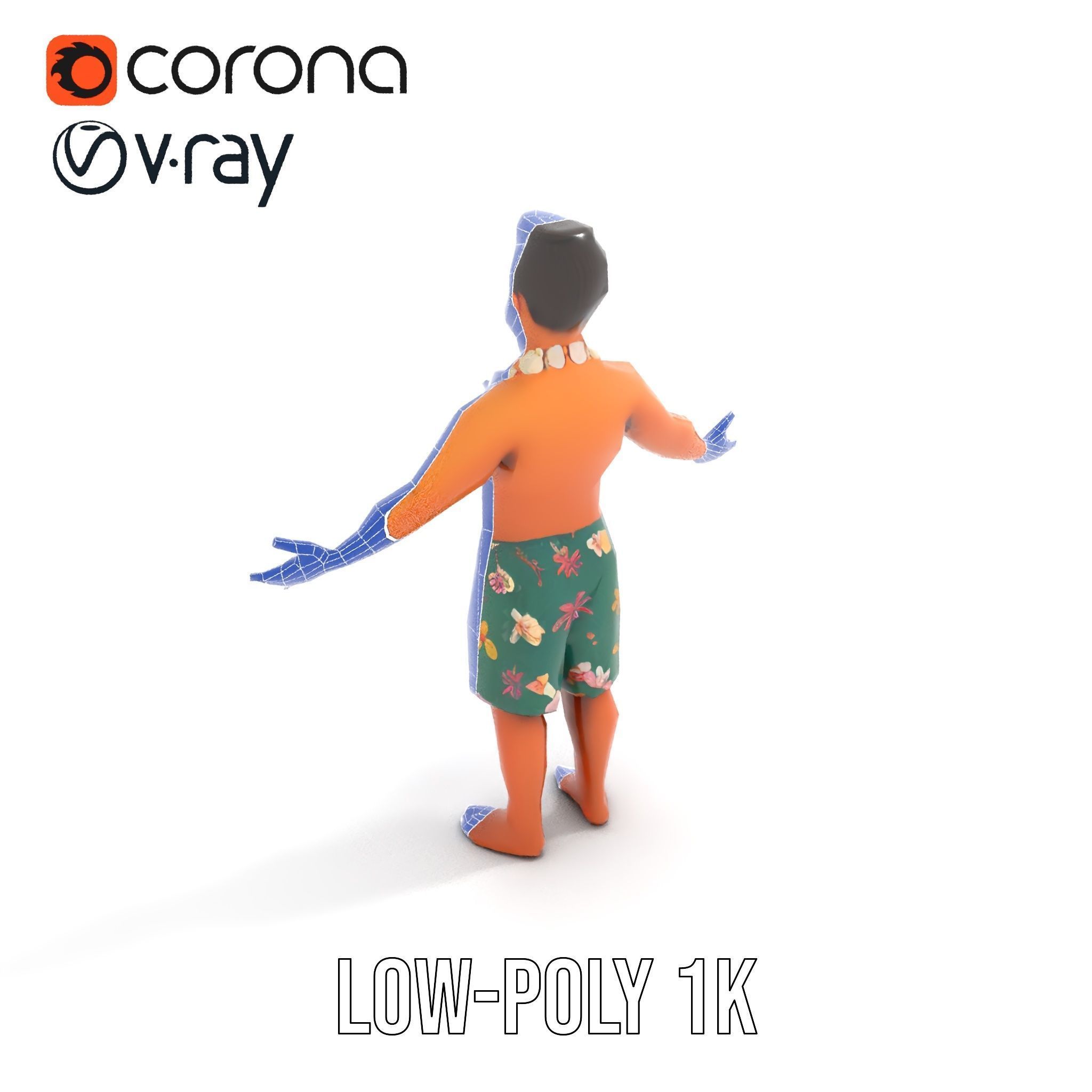 Tropical Islander Character Model Rigged and Animated Low-poly 3D model_16