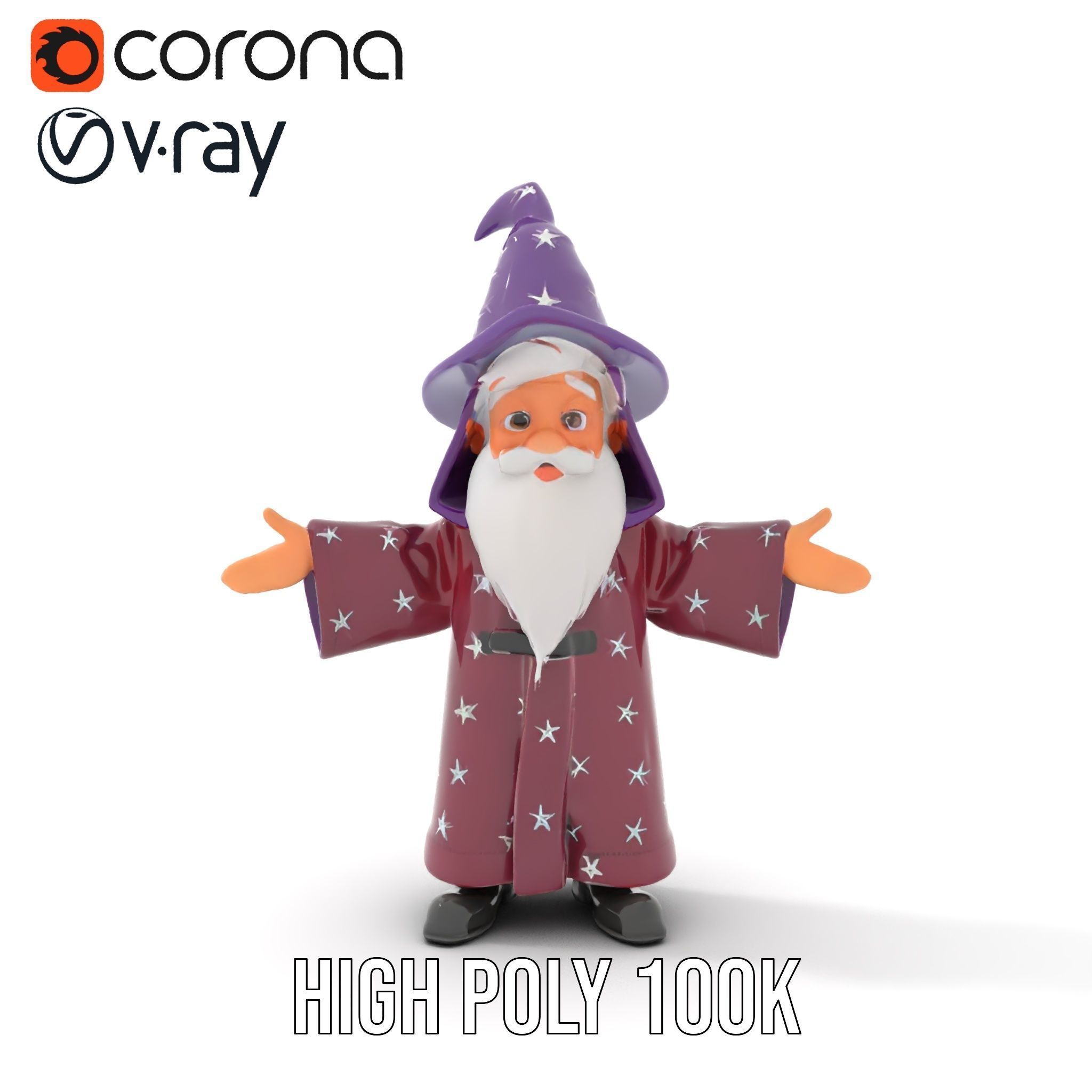 Enchanted Wizard Rigged and Animated D Character Model Low-poly 3D model_29