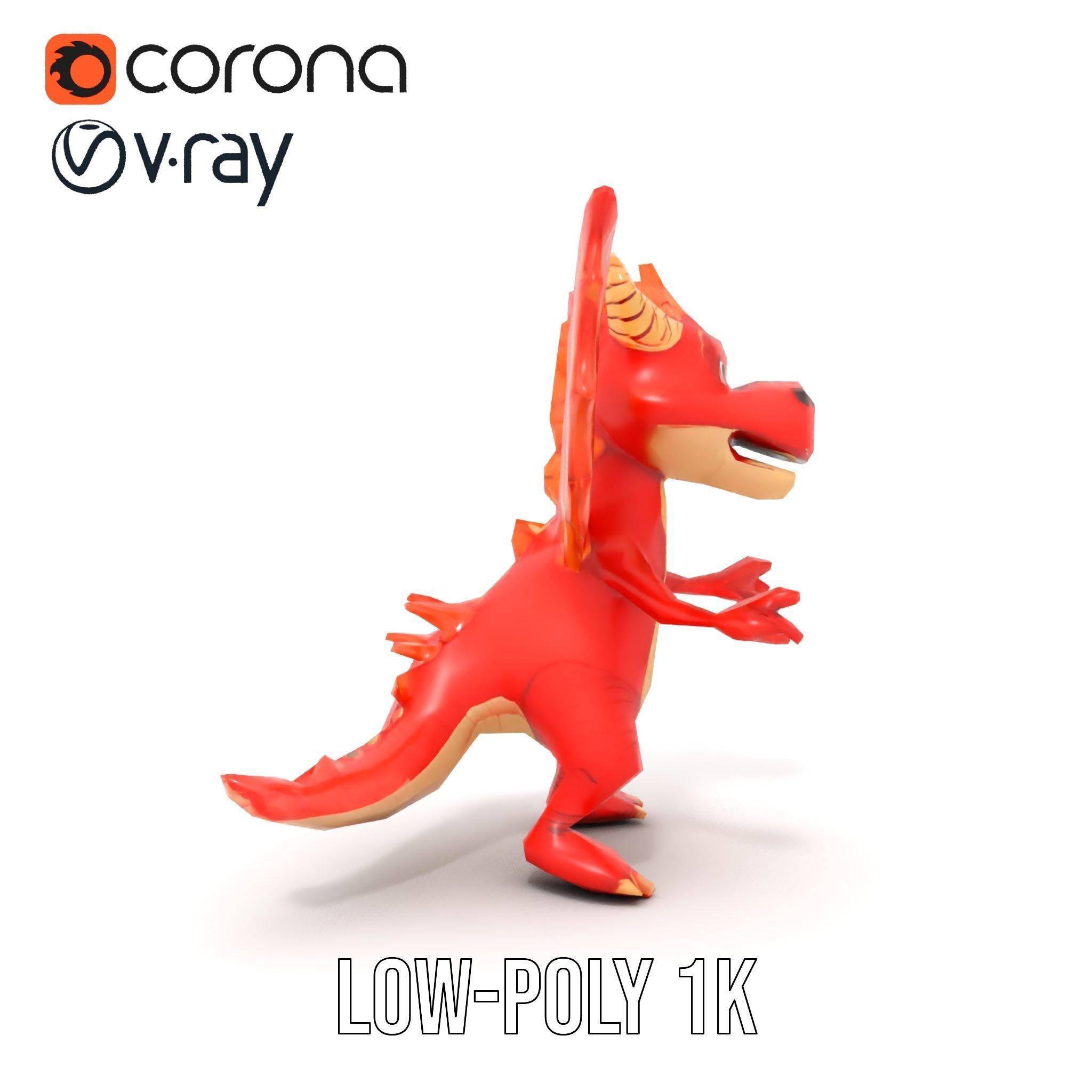 Cheerful Red Dragon D Character Model Rigged and Animated Low-poly 3D model_25