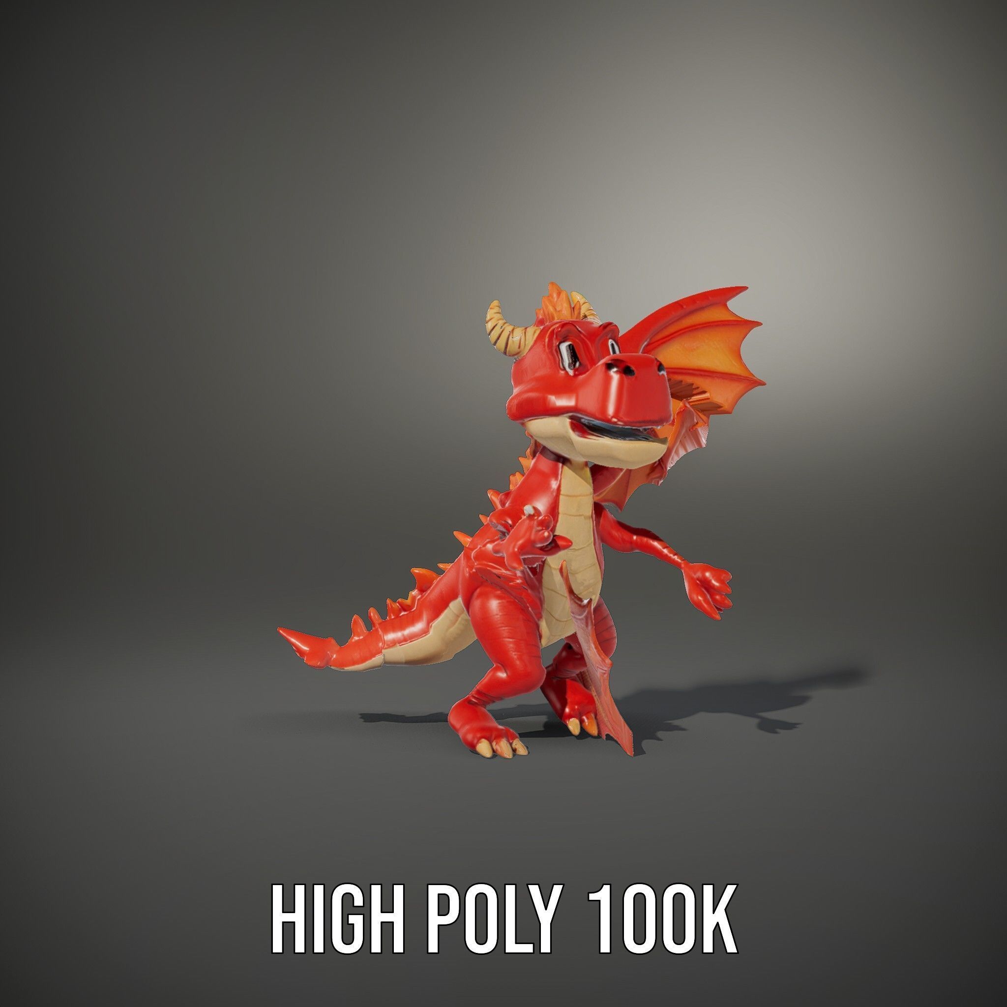Cheerful Red Dragon D Character Model Rigged and Animated Low-poly 3D model_9