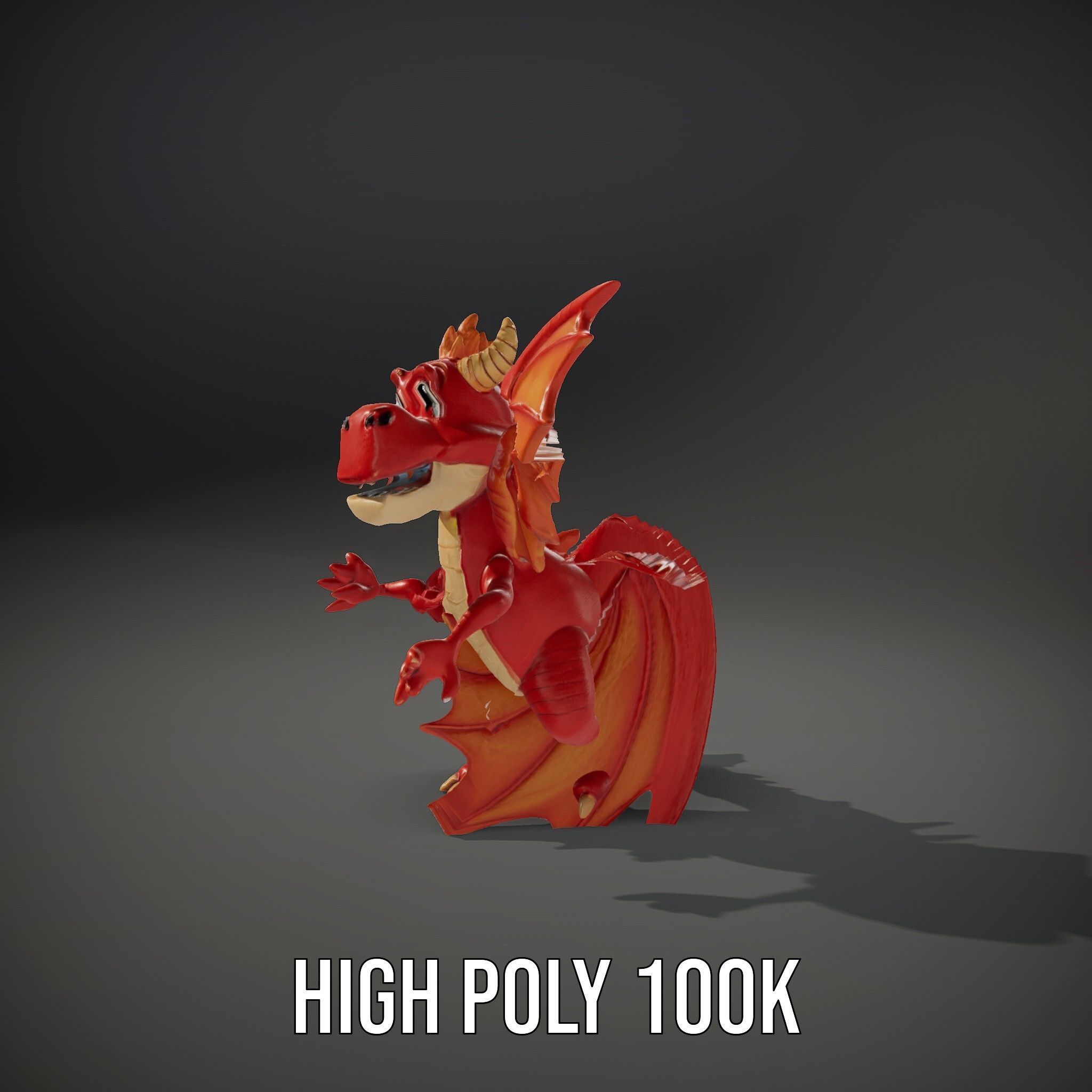 Cheerful Red Dragon D Character Model Rigged and Animated Low-poly 3D model_12