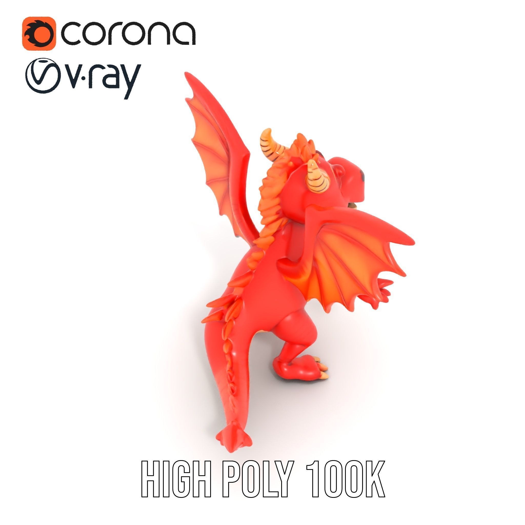 Cheerful Red Dragon D Character Model Rigged and Animated Low-poly 3D model_26