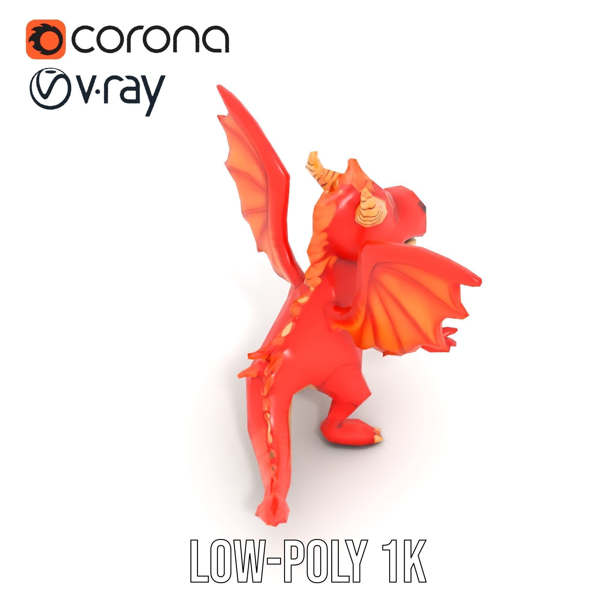 Cheerful Red Dragon D Character Model Rigged and Animated Low-poly 3D model_11