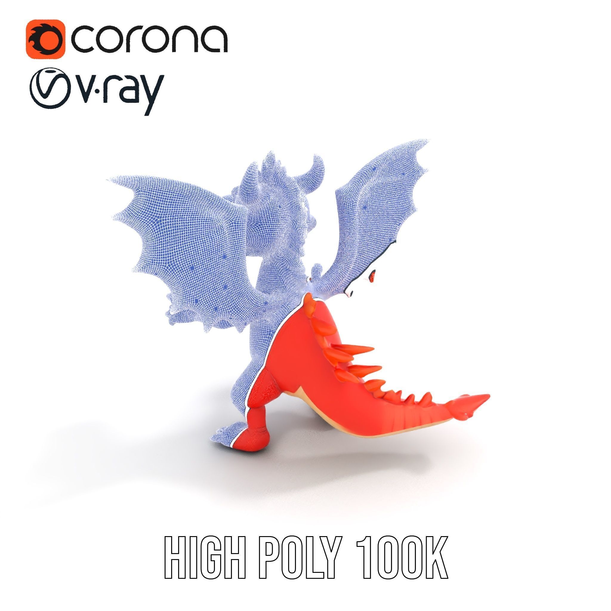 Cheerful Red Dragon D Character Model Rigged and Animated Low-poly 3D model_35