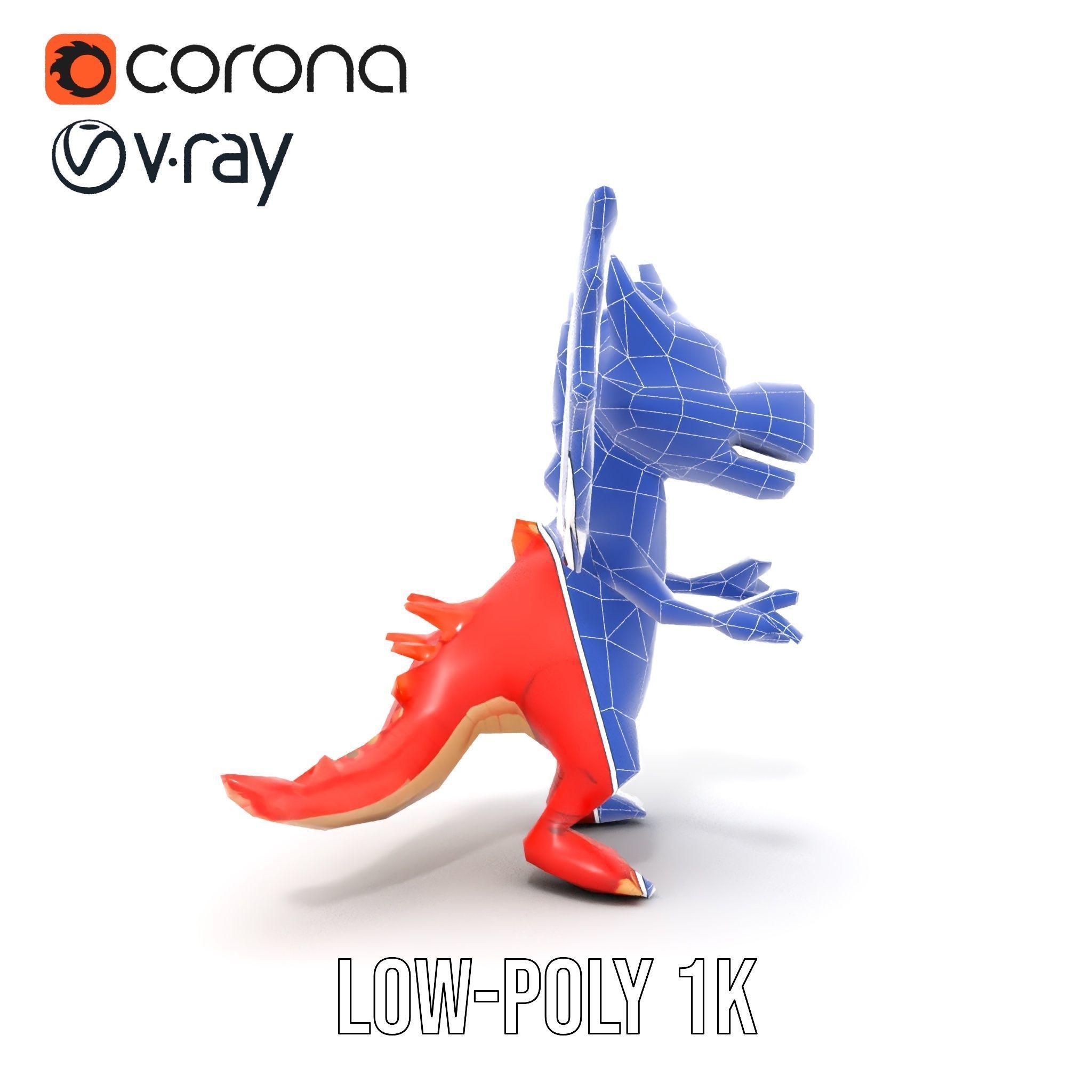 Cheerful Red Dragon D Character Model Rigged and Animated Low-poly 3D model_30