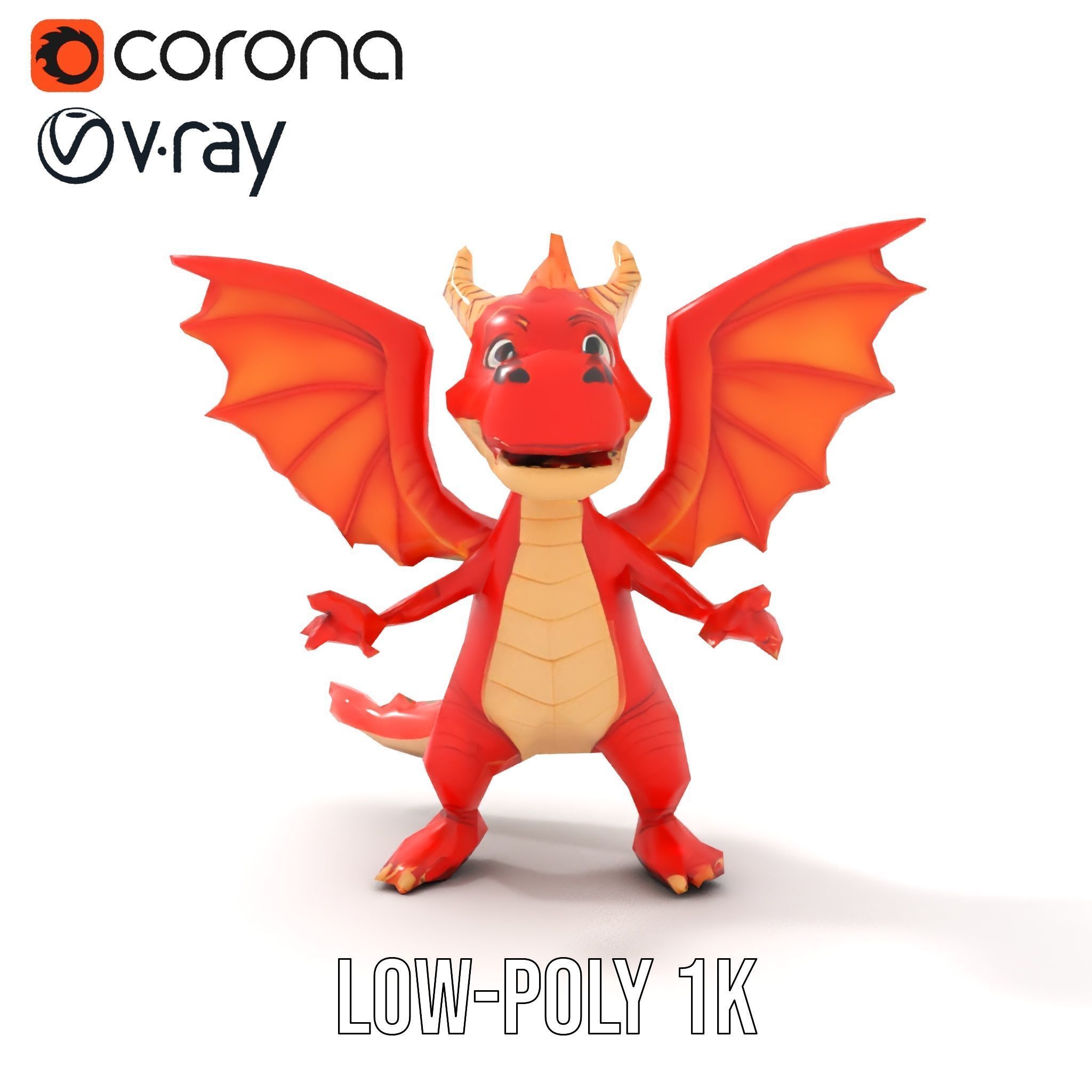 Cheerful Red Dragon D Character Model Rigged and Animated Low-poly 3D model_7