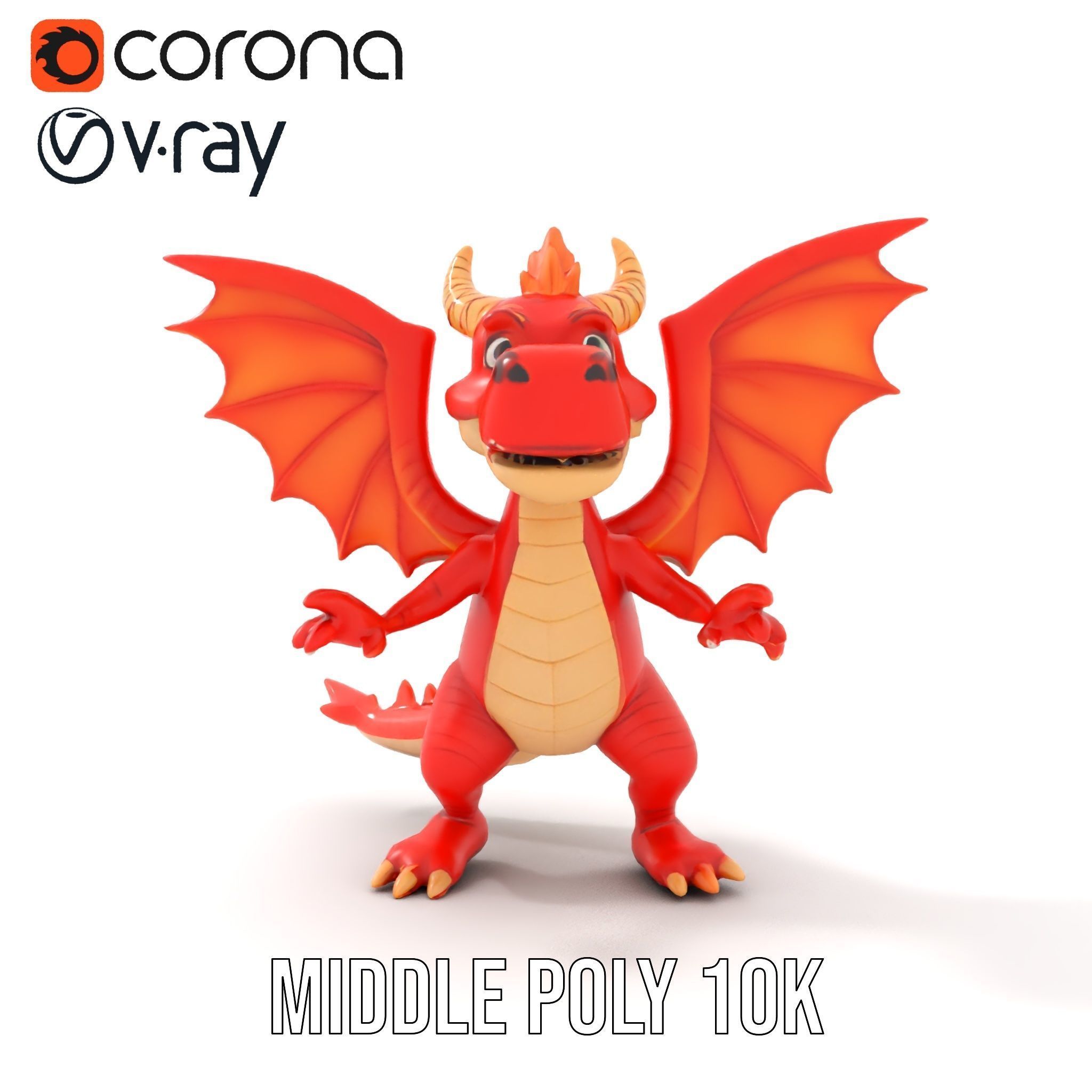 Cheerful Red Dragon D Character Model Rigged and Animated Low-poly 3D model_10