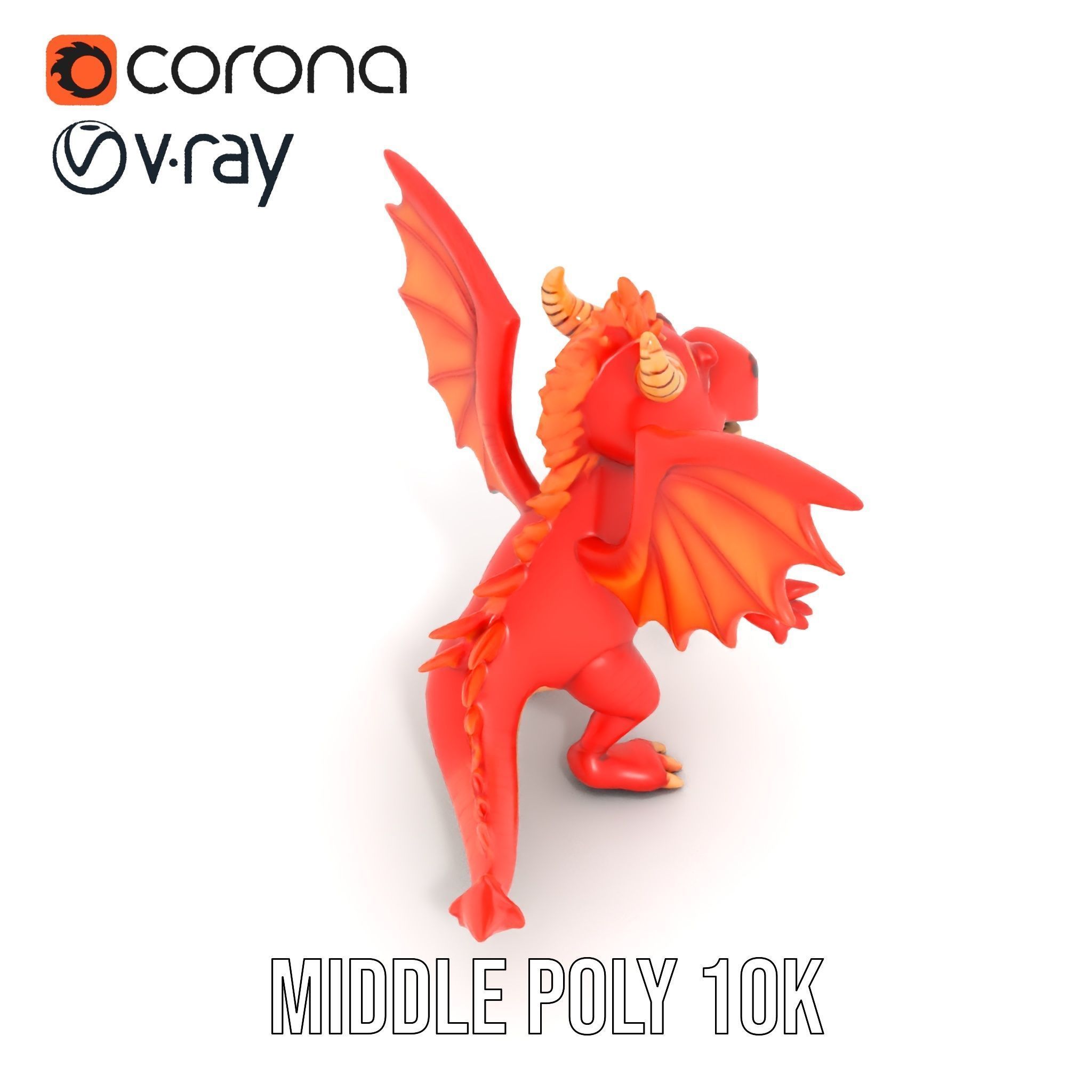 Cheerful Red Dragon D Character Model Rigged and Animated Low-poly 3D model_27