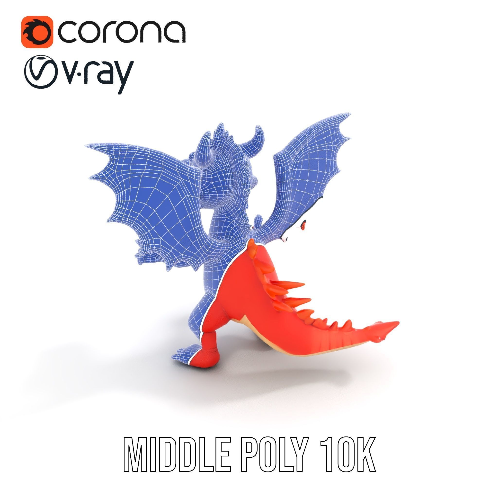 Cheerful Red Dragon D Character Model Rigged and Animated Low-poly 3D model_18
