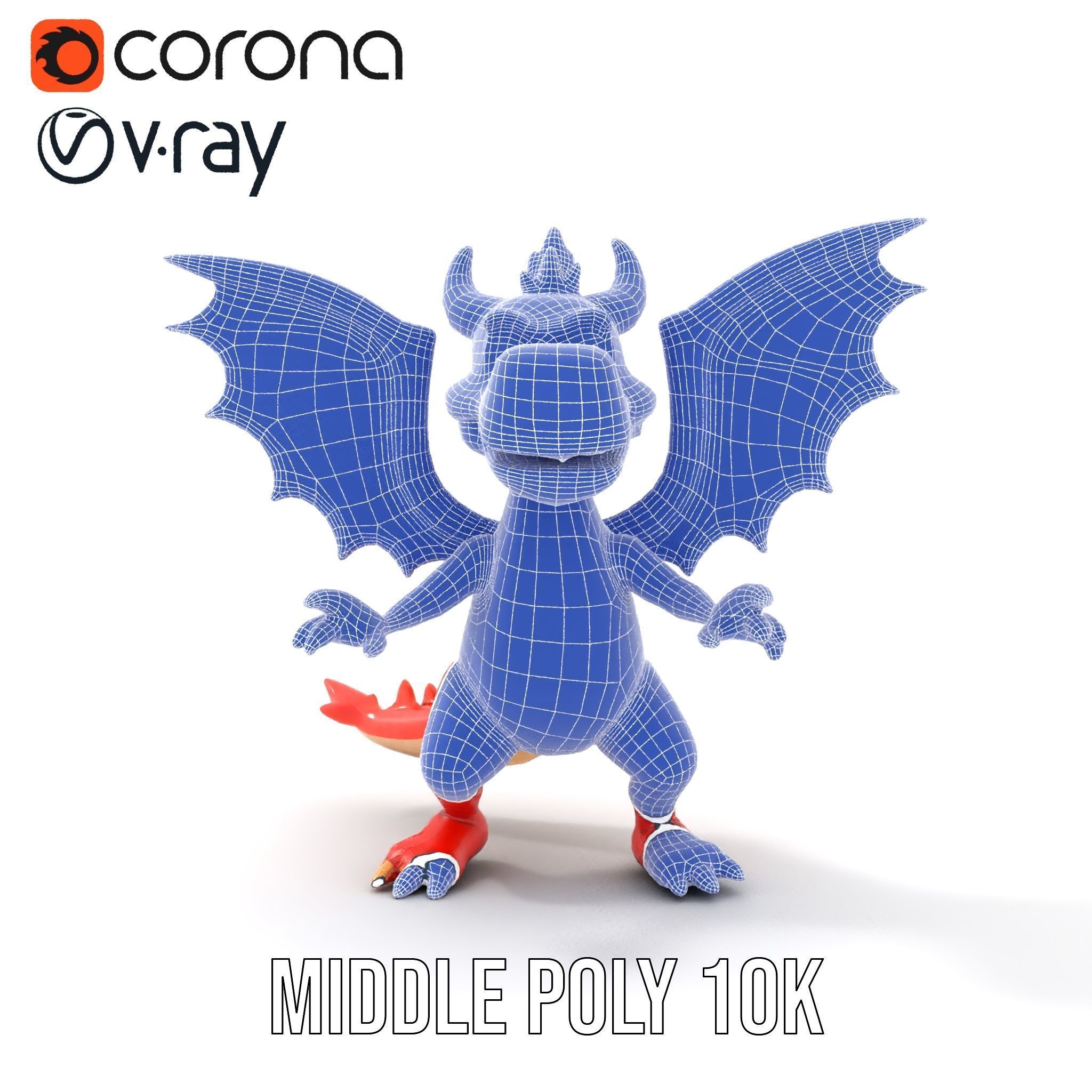 Cheerful Red Dragon D Character Model Rigged and Animated Low-poly 3D model_24