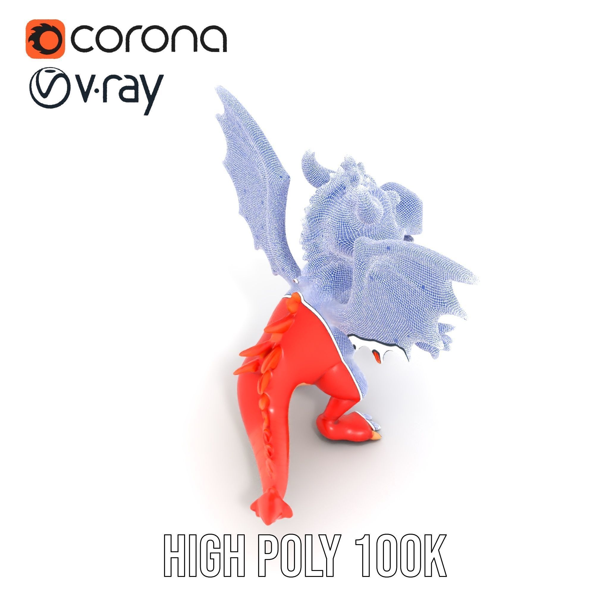 Cheerful Red Dragon D Character Model Rigged and Animated Low-poly 3D model_36