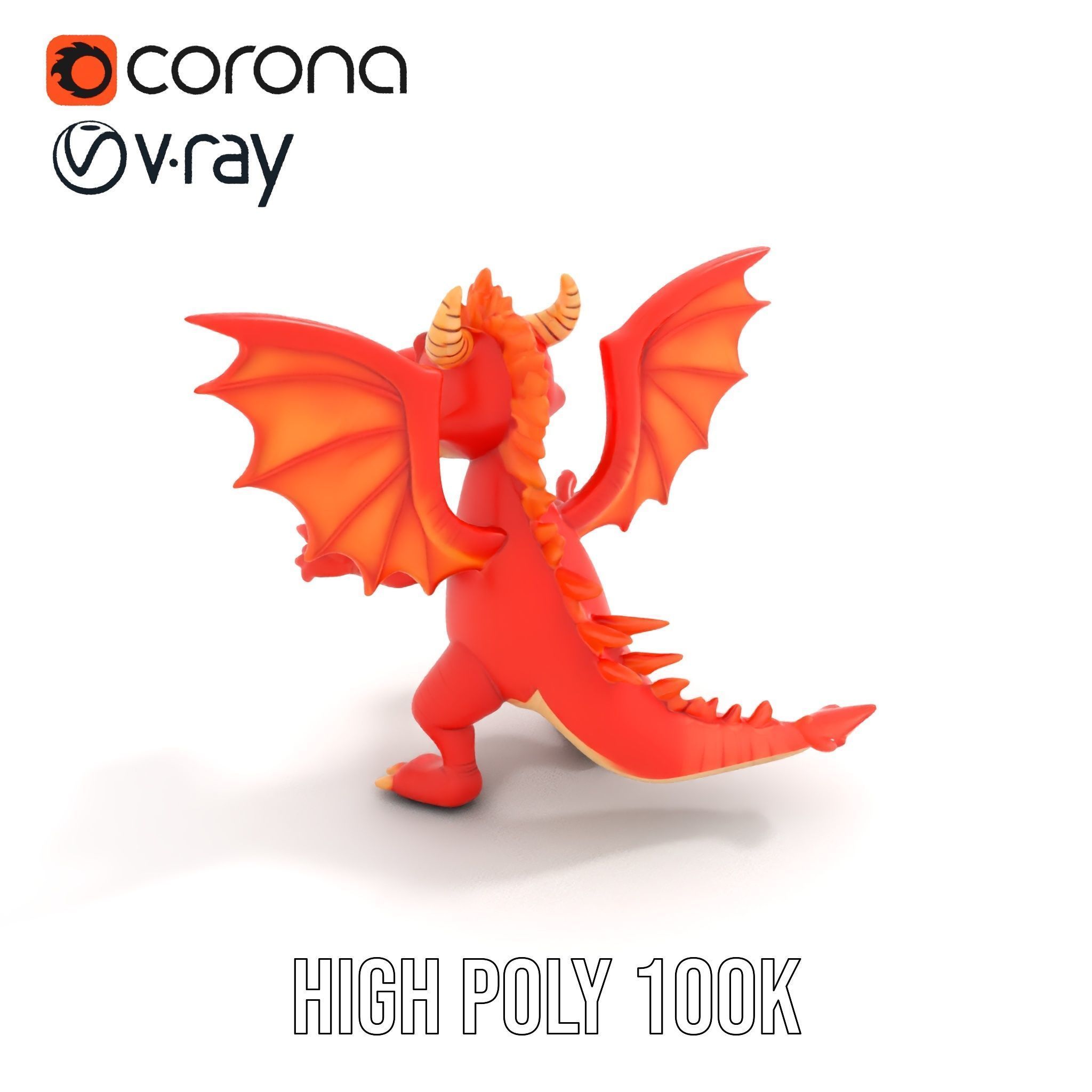 Cheerful Red Dragon D Character Model Rigged and Animated Low-poly 3D model_17