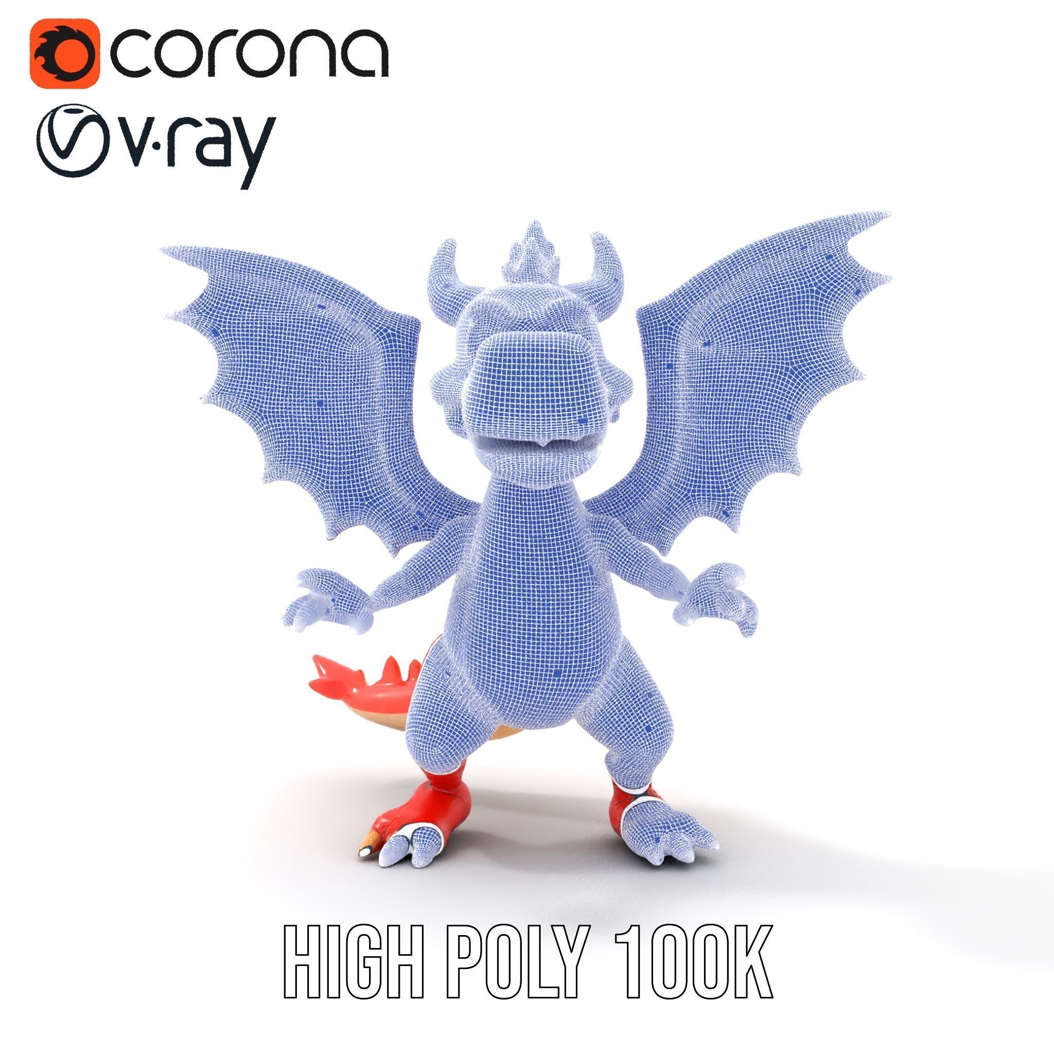 Cheerful Red Dragon D Character Model Rigged and Animated Low-poly 3D model_33