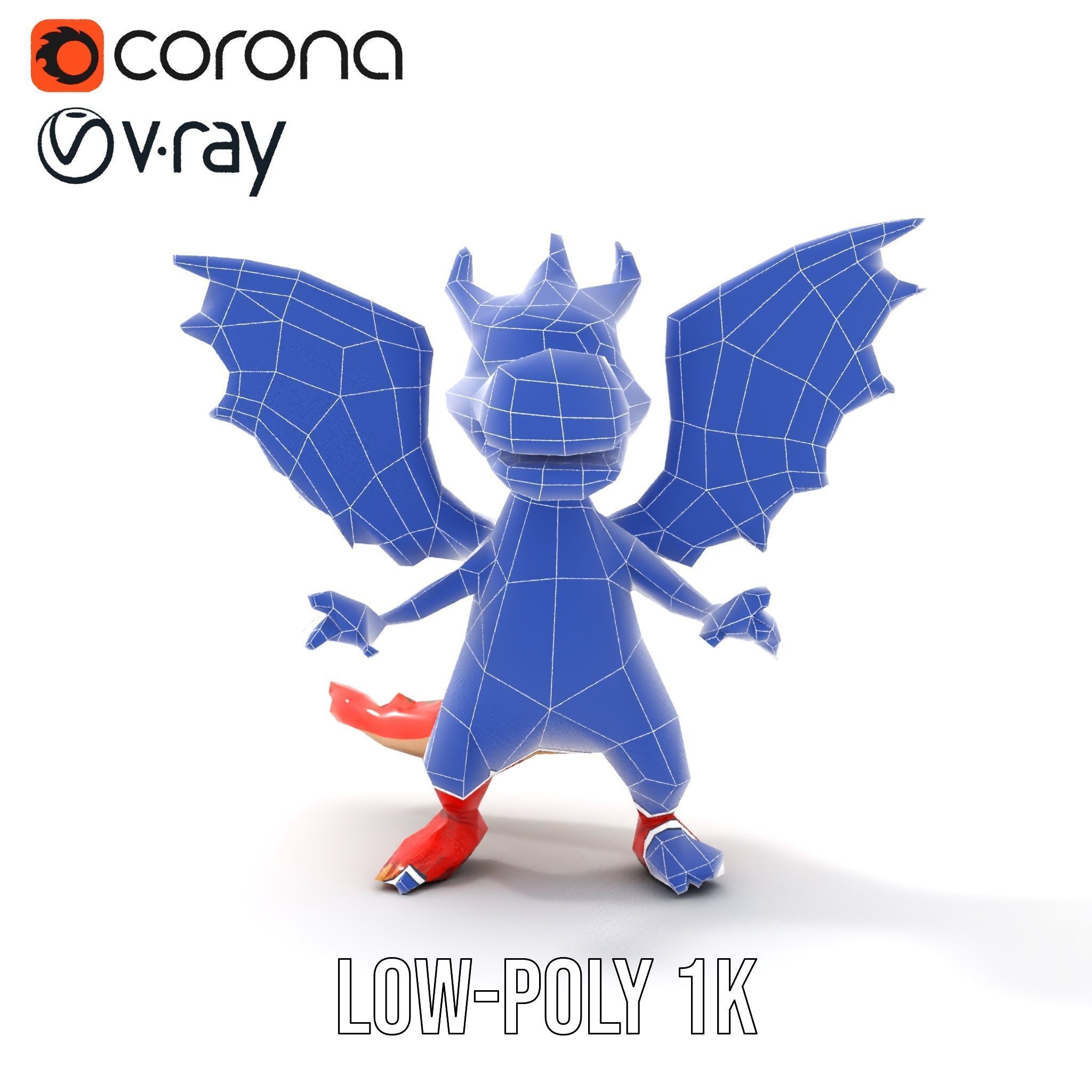 Cheerful Red Dragon D Character Model Rigged and Animated Low-poly 3D model_16