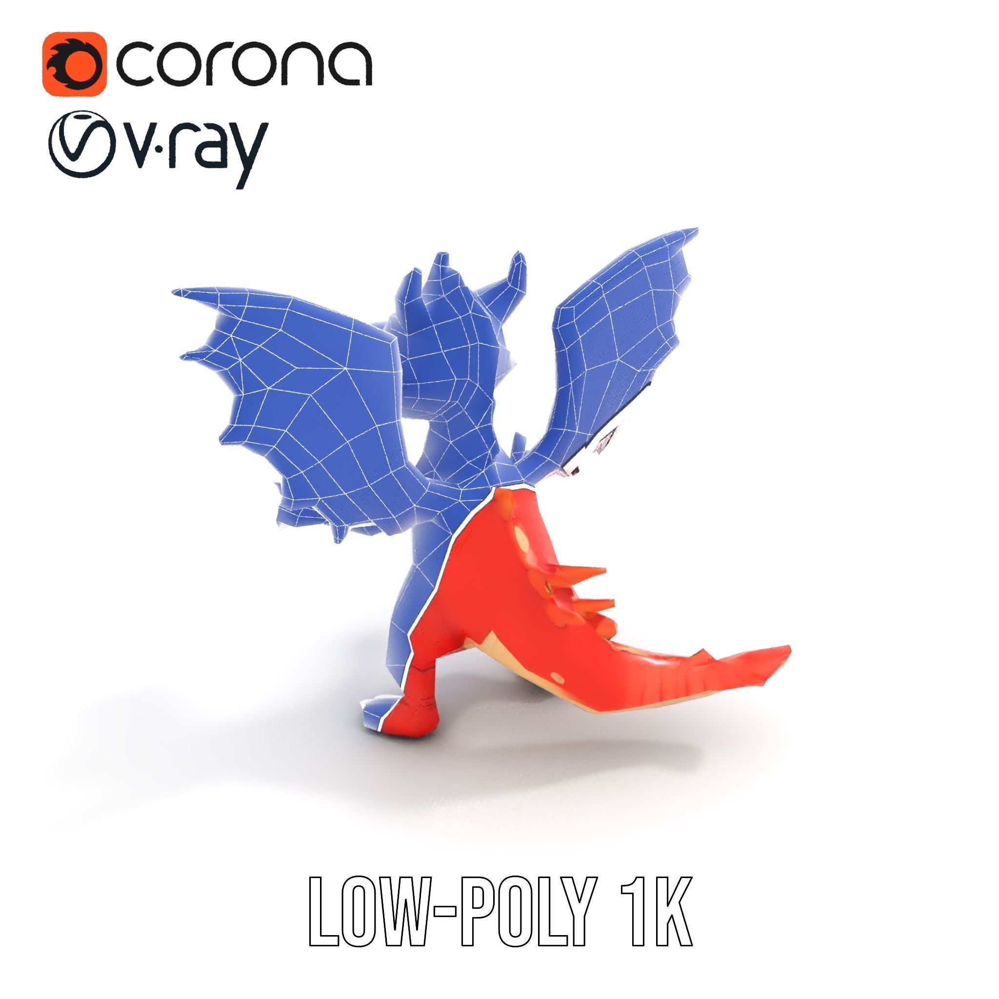 Cheerful Red Dragon D Character Model Rigged and Animated Low-poly 3D model_14