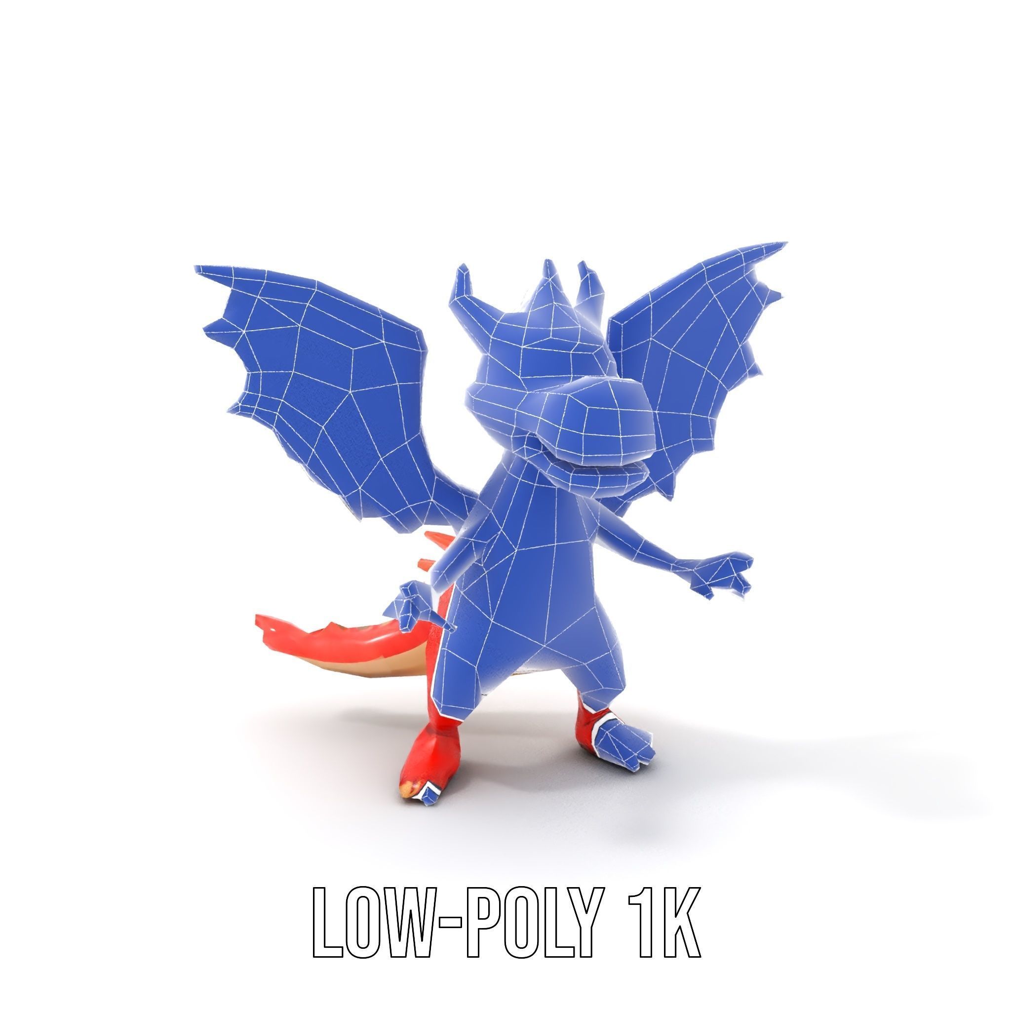 Cheerful Red Dragon D Character Model Rigged and Animated Low-poly 3D model_19