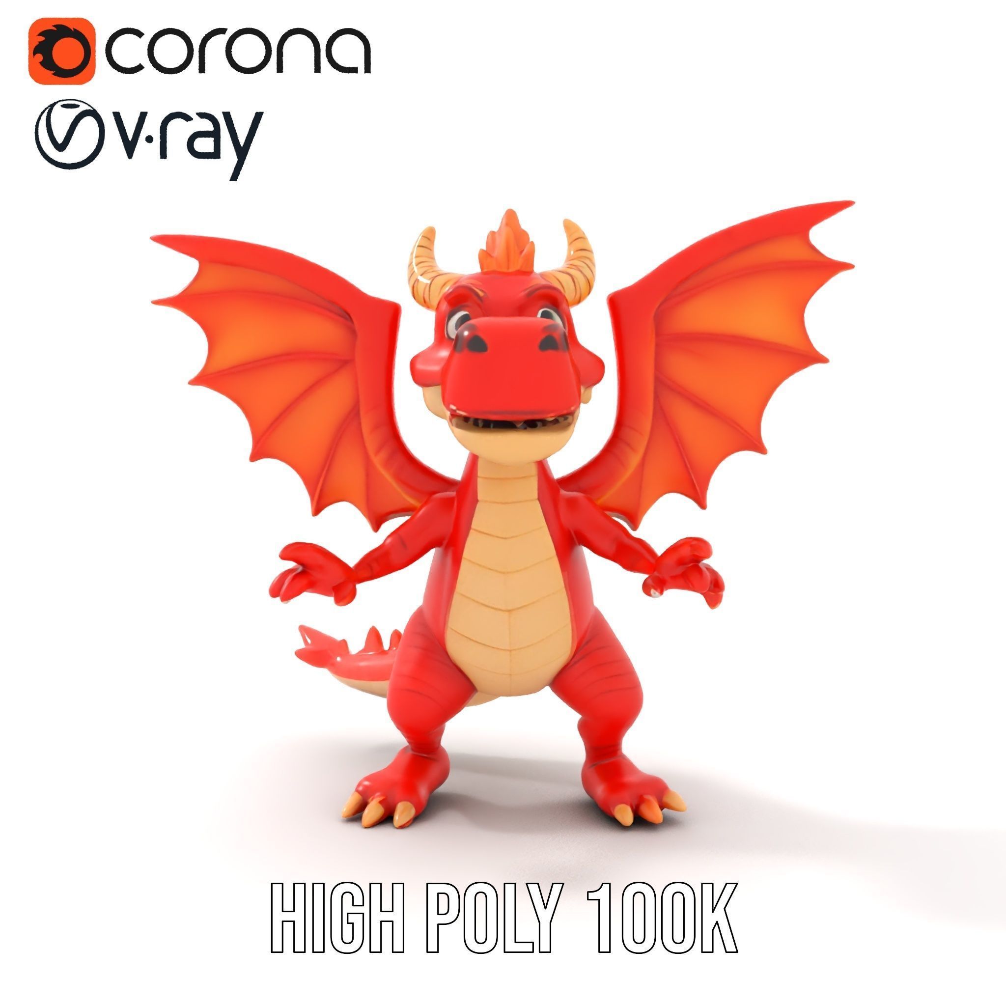 Cheerful Red Dragon D Character Model Rigged and Animated Low-poly 3D model_20