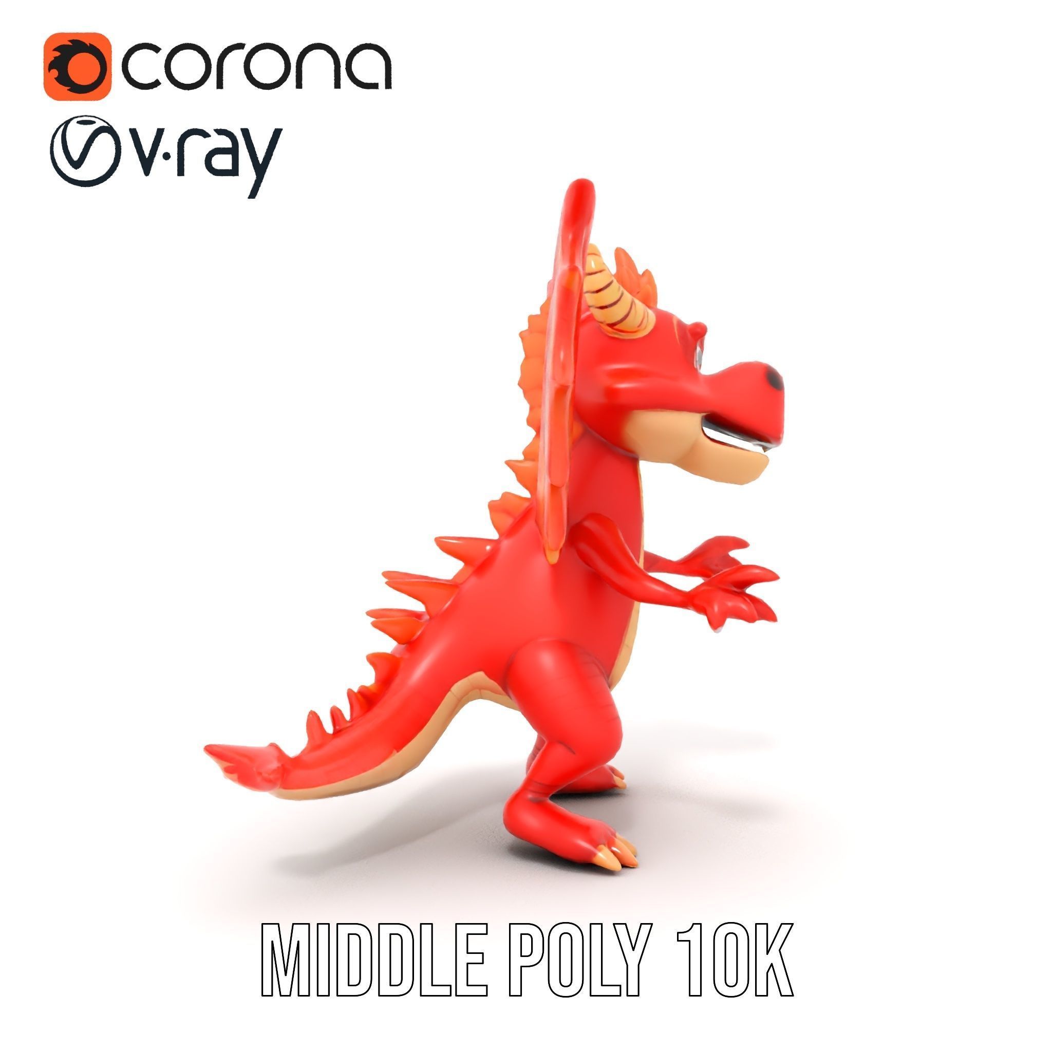 Cheerful Red Dragon D Character Model Rigged and Animated Low-poly 3D model_29