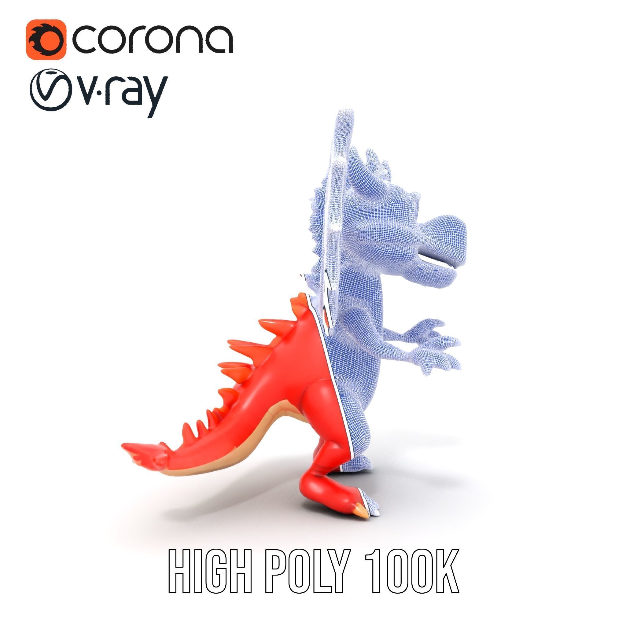Cheerful Red Dragon D Character Model Rigged and Animated Low-poly 3D model_31