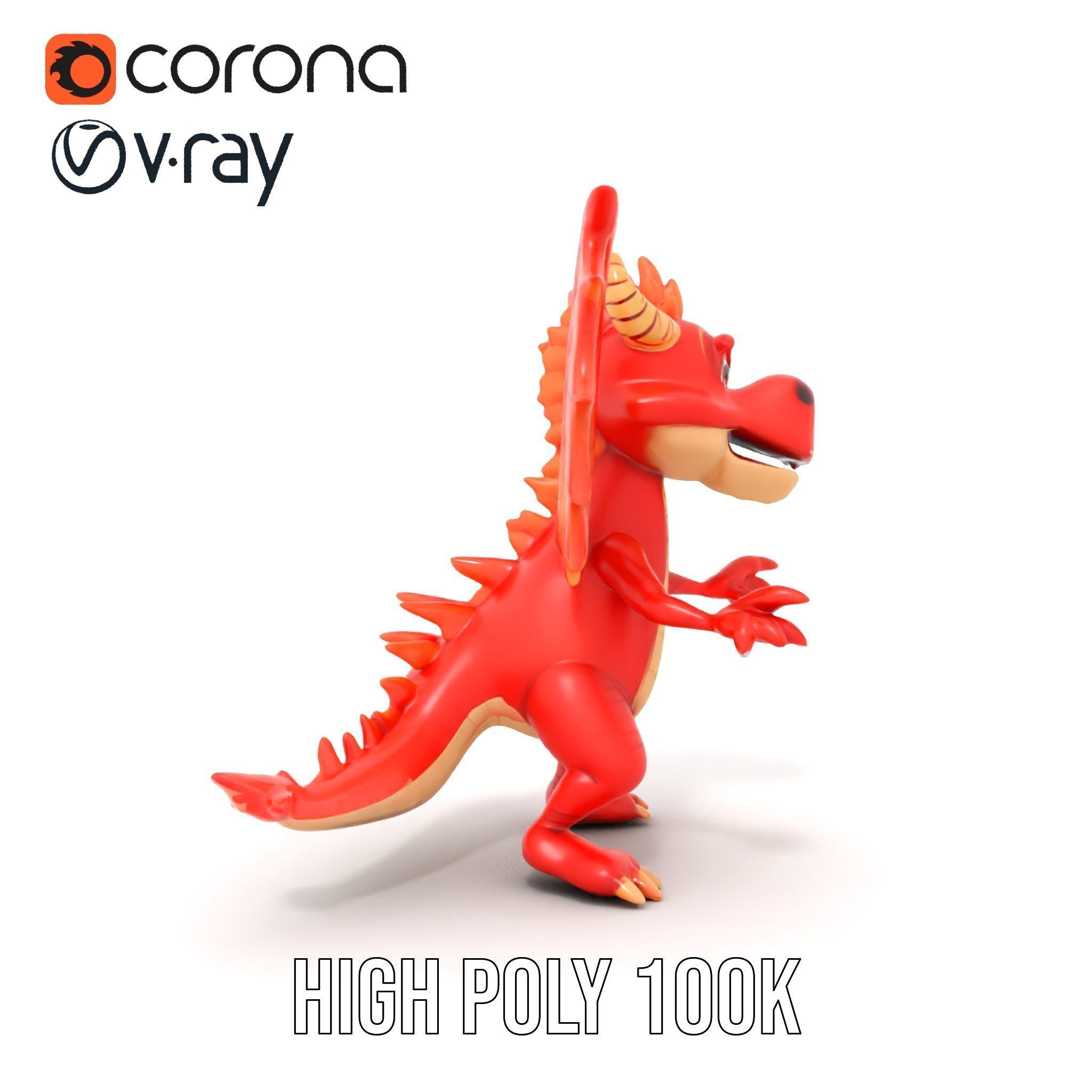 Cheerful Red Dragon D Character Model Rigged and Animated Low-poly 3D model_23