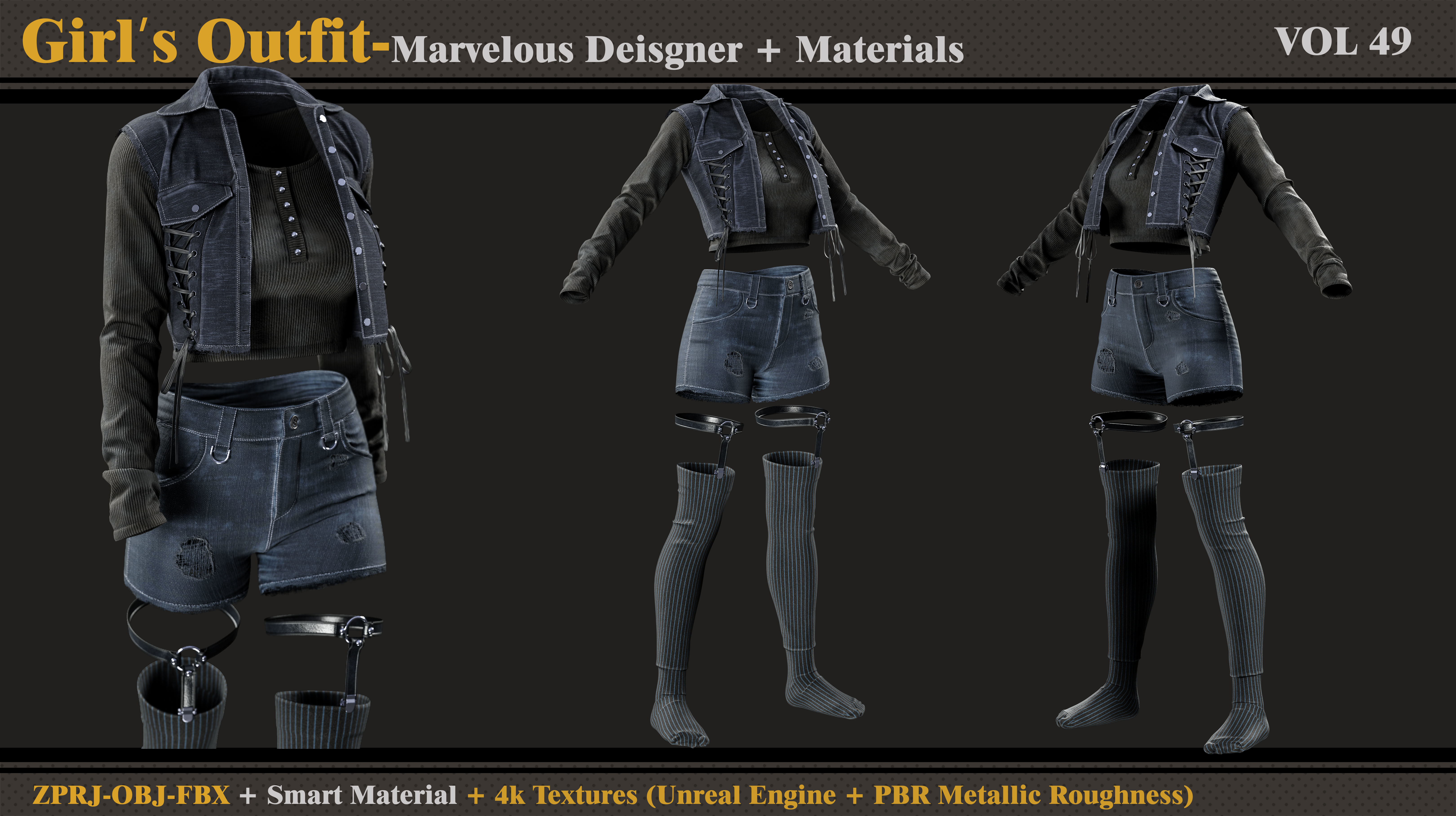 Girls Outfit- MD-Clo3d-Smart Material-Textures-OBJ-FBX 3D model_2