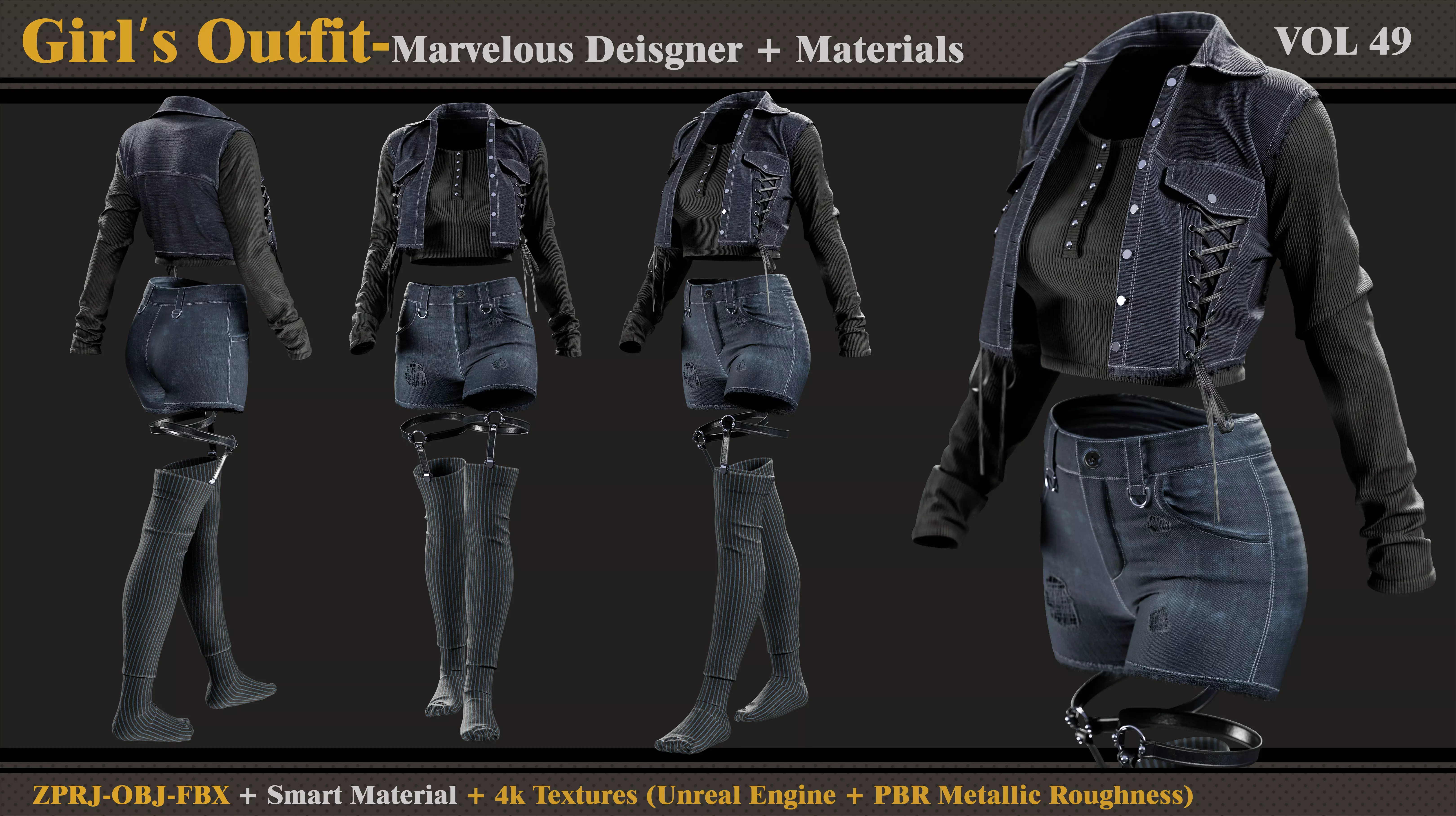 Girls Outfit- MD-Clo3d-Smart Material-Textures-OBJ-FBX 3D model_0